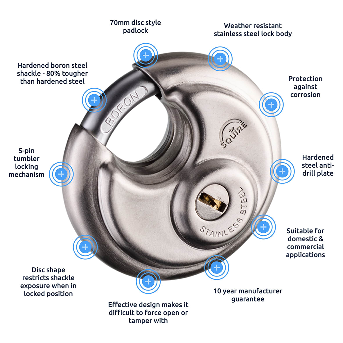 Disc Padlock - 70mm Body - 17 x 17.5mm Shackle - Keyed Alike - Silver - view 6