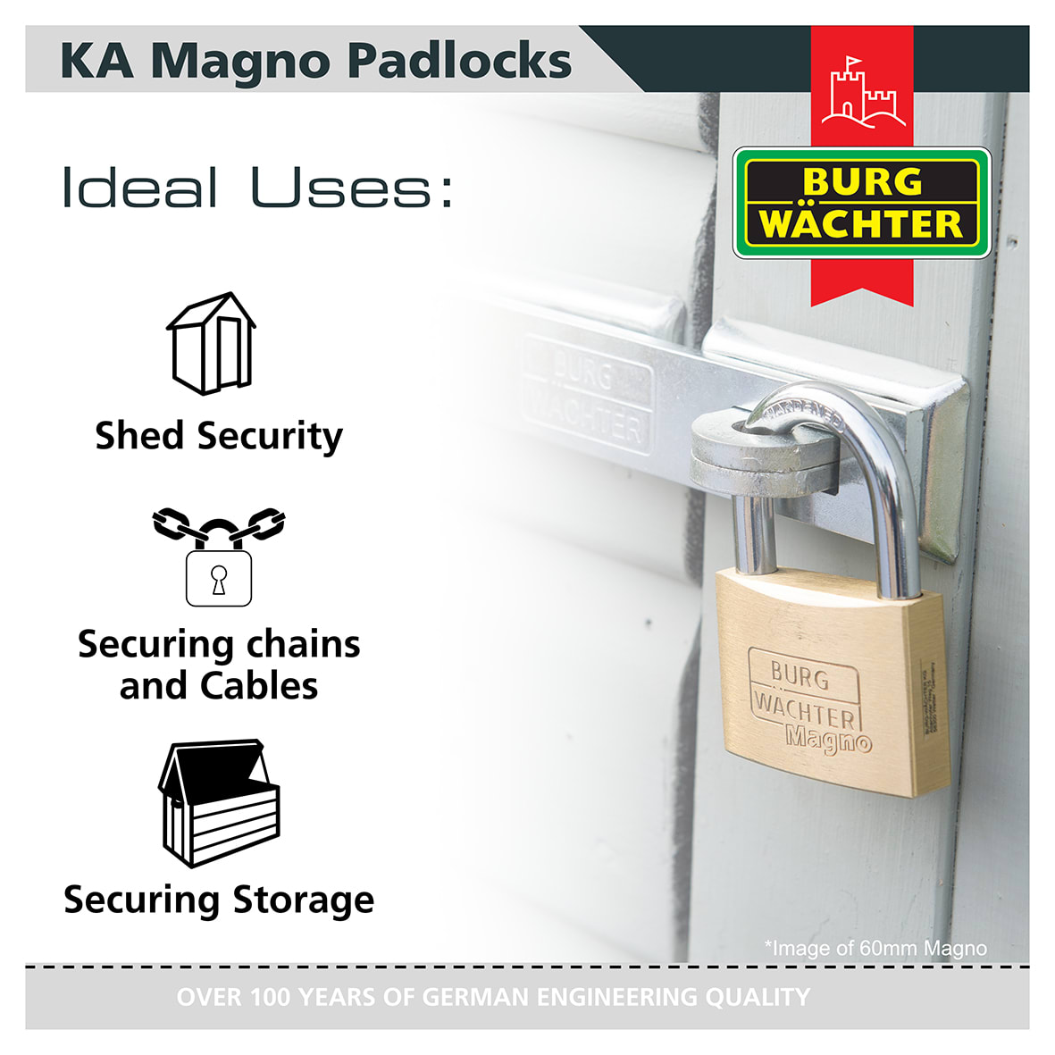 Brass Magno Padlock - 50mm Body - 28 x 29.5mm Shackle - Keyed Alike - Pack of 5 - view 3