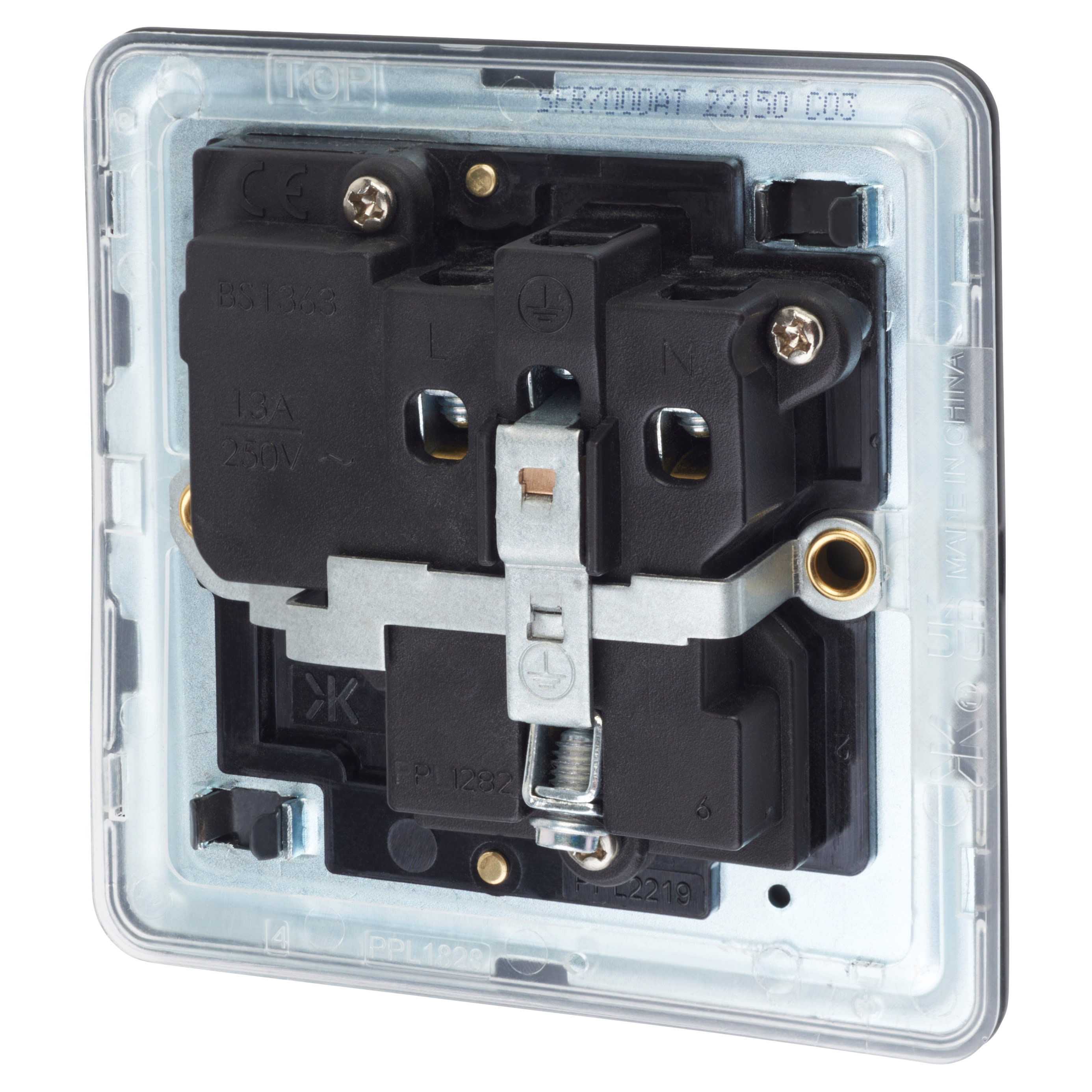 13A 1 Gang Screwless Flat Plate Switched DP Socket - Anthracite Grey/Black Inserts - view 3