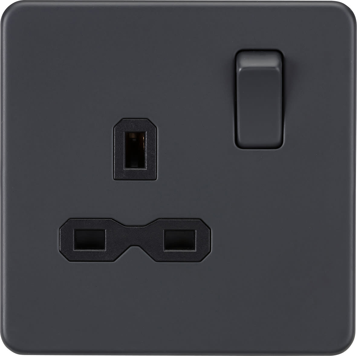 13A 1 Gang Screwless Flat Plate Switched DP Socket - Anthracite Grey/Black Inserts - view 4
