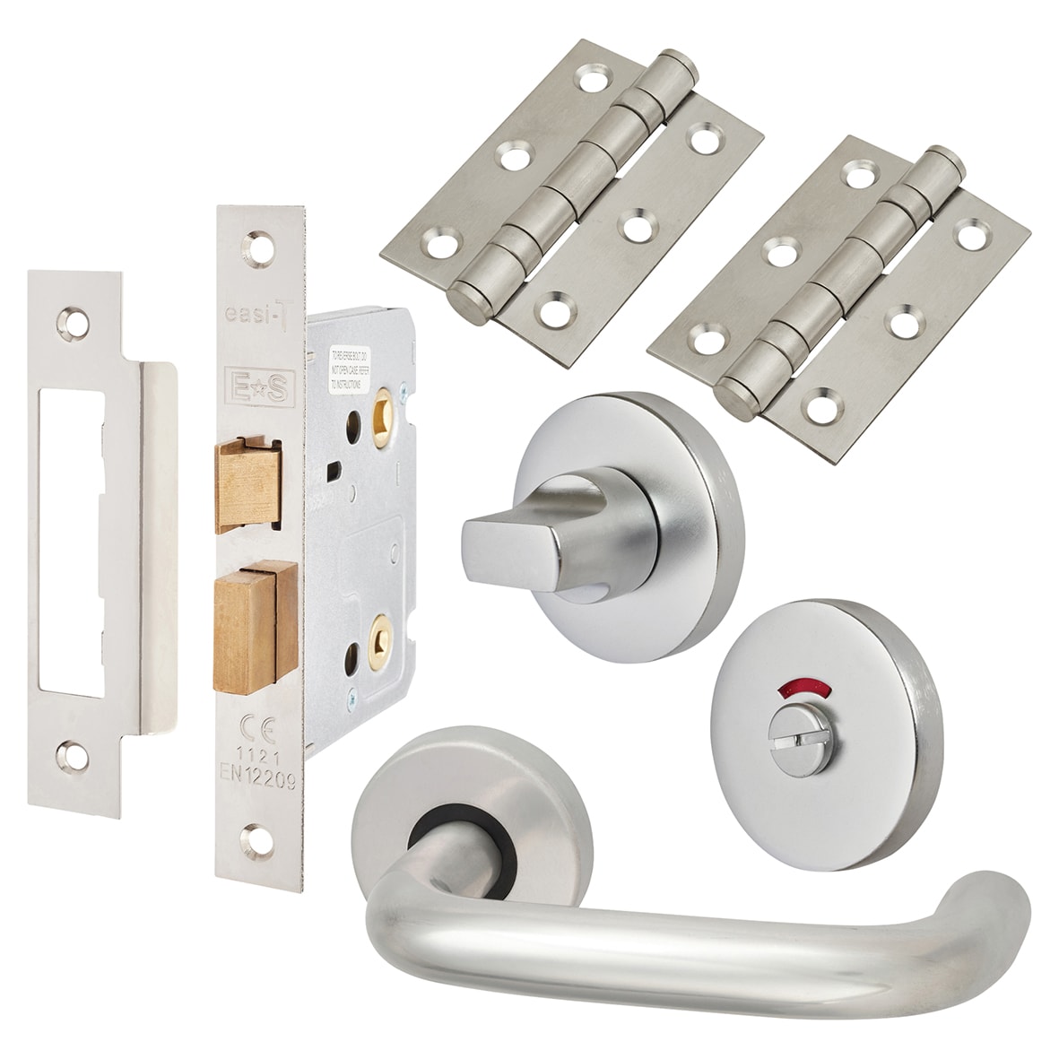 Satin Aluminium 19mm Return to Door Bathroom Lock Door Handles on Rose Pack - view 2