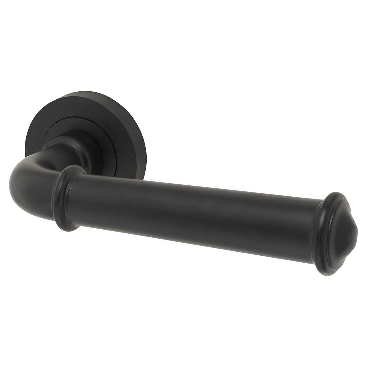 Matt Black Fire Rated Door Handles on Round Rose - Classic Range - view 3