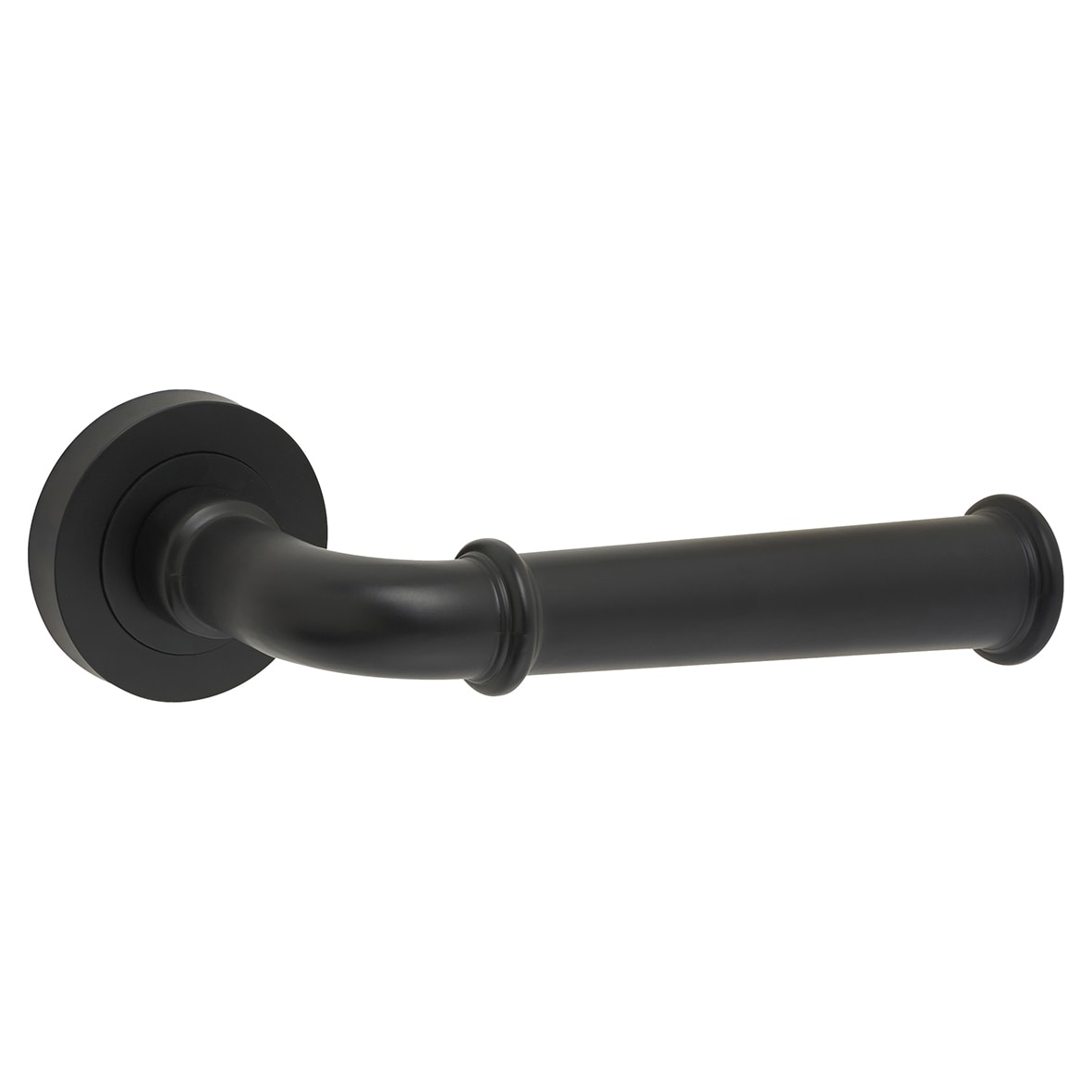 Matt Black Fire Rated Door Handles on Round Rose - Classic Range - view 4