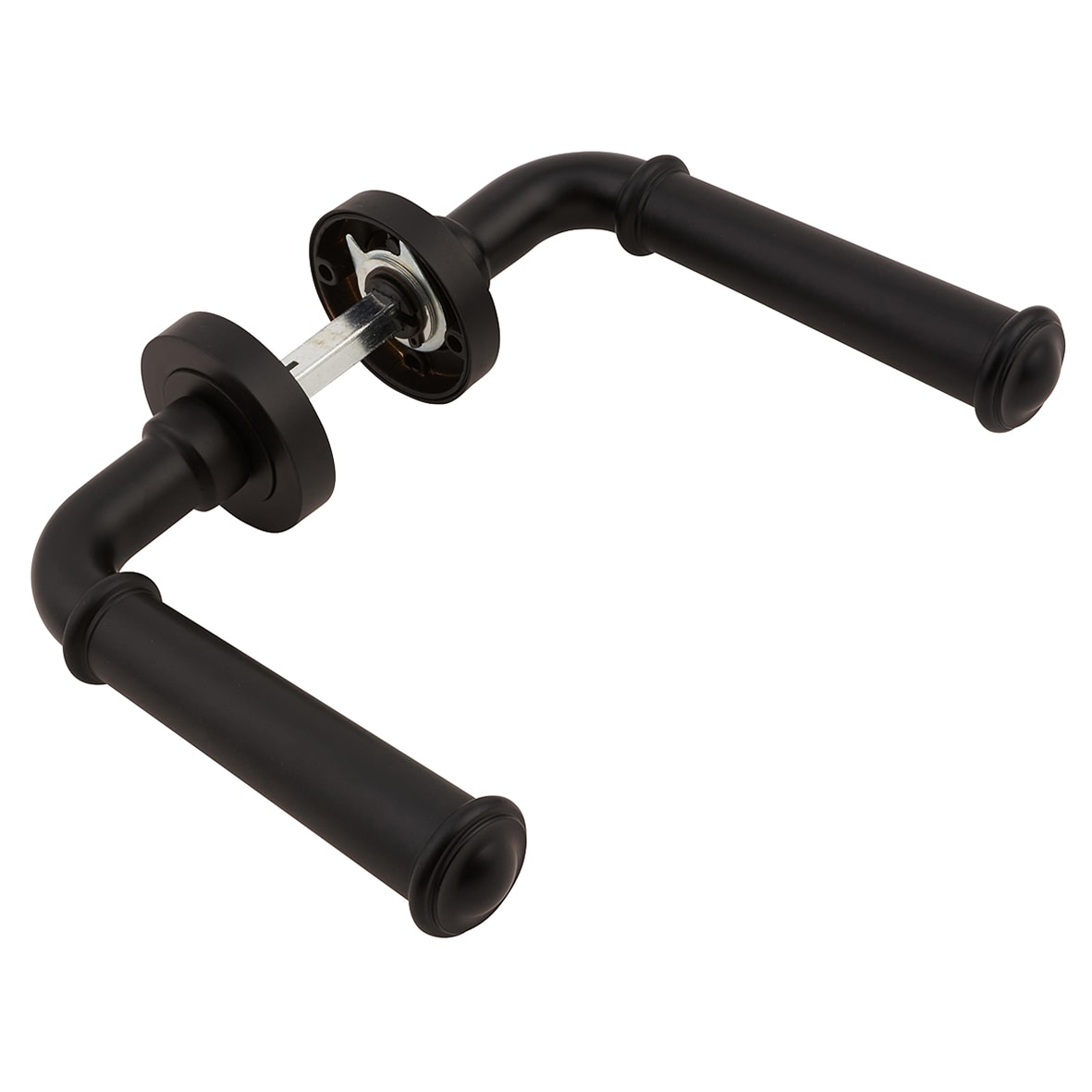 Matt Black Fire Rated Door Handles on Round Rose - Classic Range - view 5