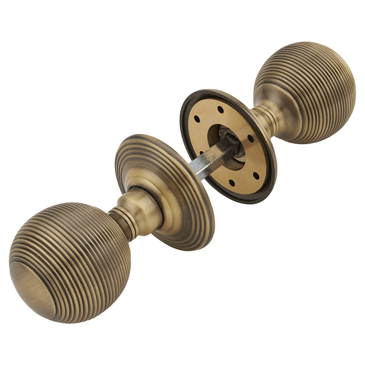 Antique Brass Beehive Mortice Door Knob - 60mm Rose Diameter - view 3