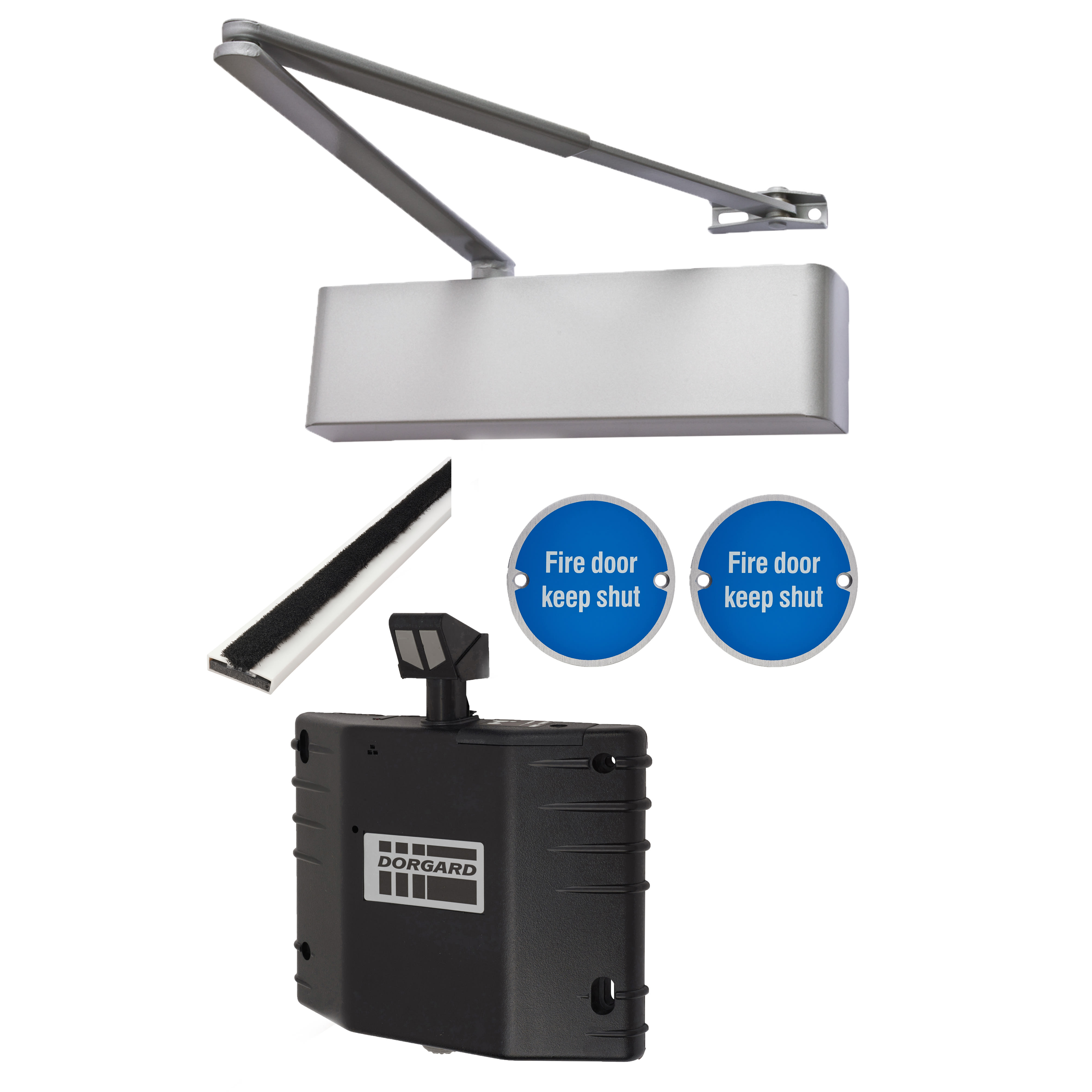 Heavy Duty Latch Door Handle on Rose Fire Door Kit & Dorgard Holder - Push/Pull - Aluminium - view 5