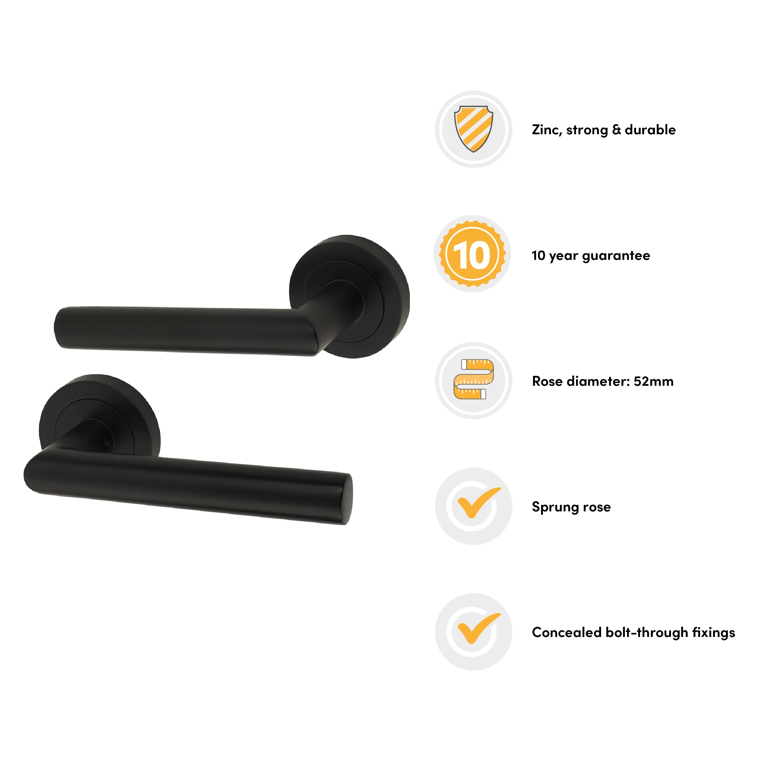 Matt Black Door Handles on Round Rose - Emily Range - view 2