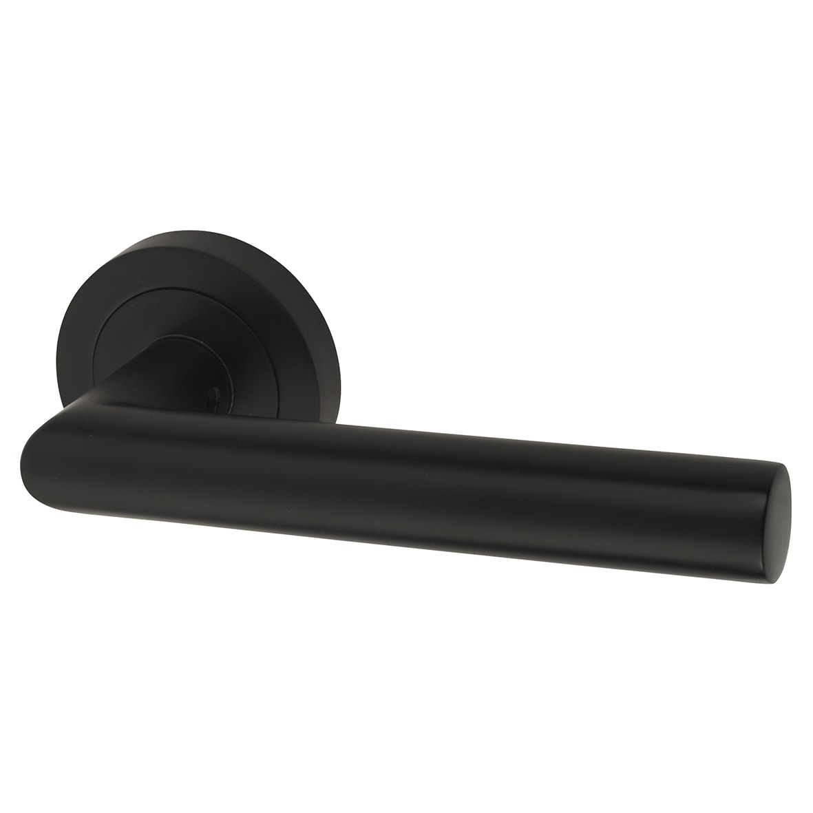 Matt Black Door Handles on Round Rose - Emily Range - view 3