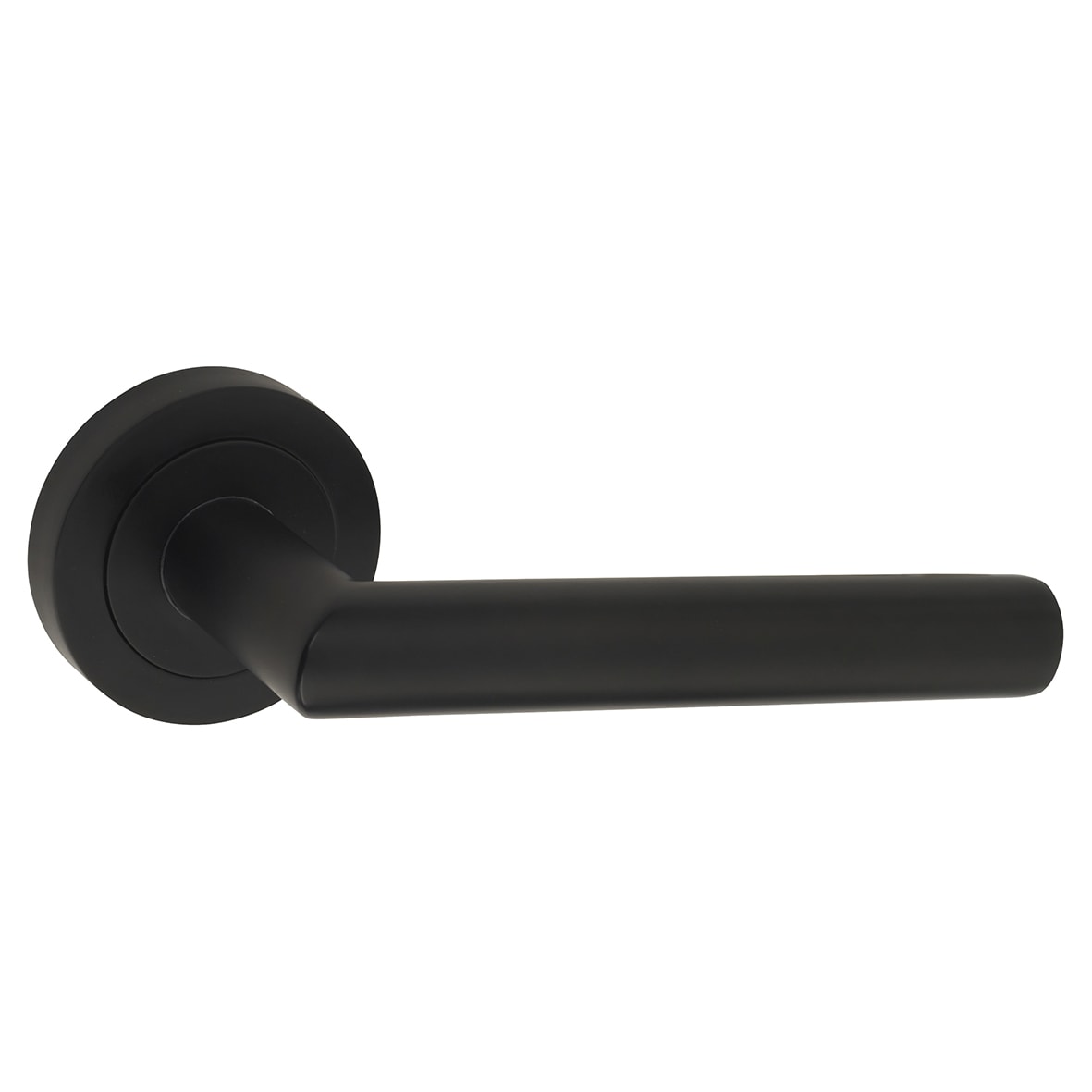 Matt Black Door Handles on Round Rose - Emily Range - view 4