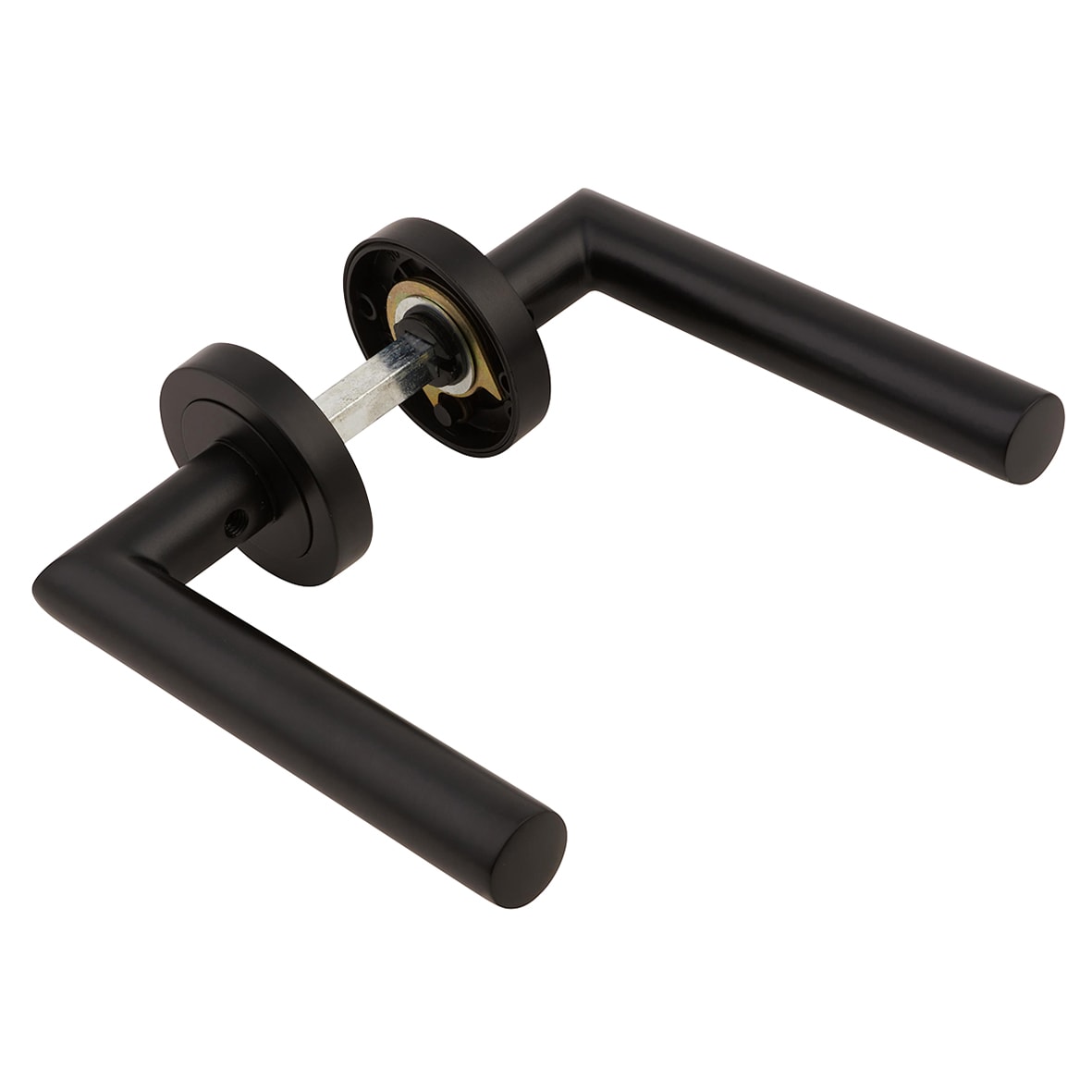 Matt Black Door Handles on Round Rose - Emily Range - view 5