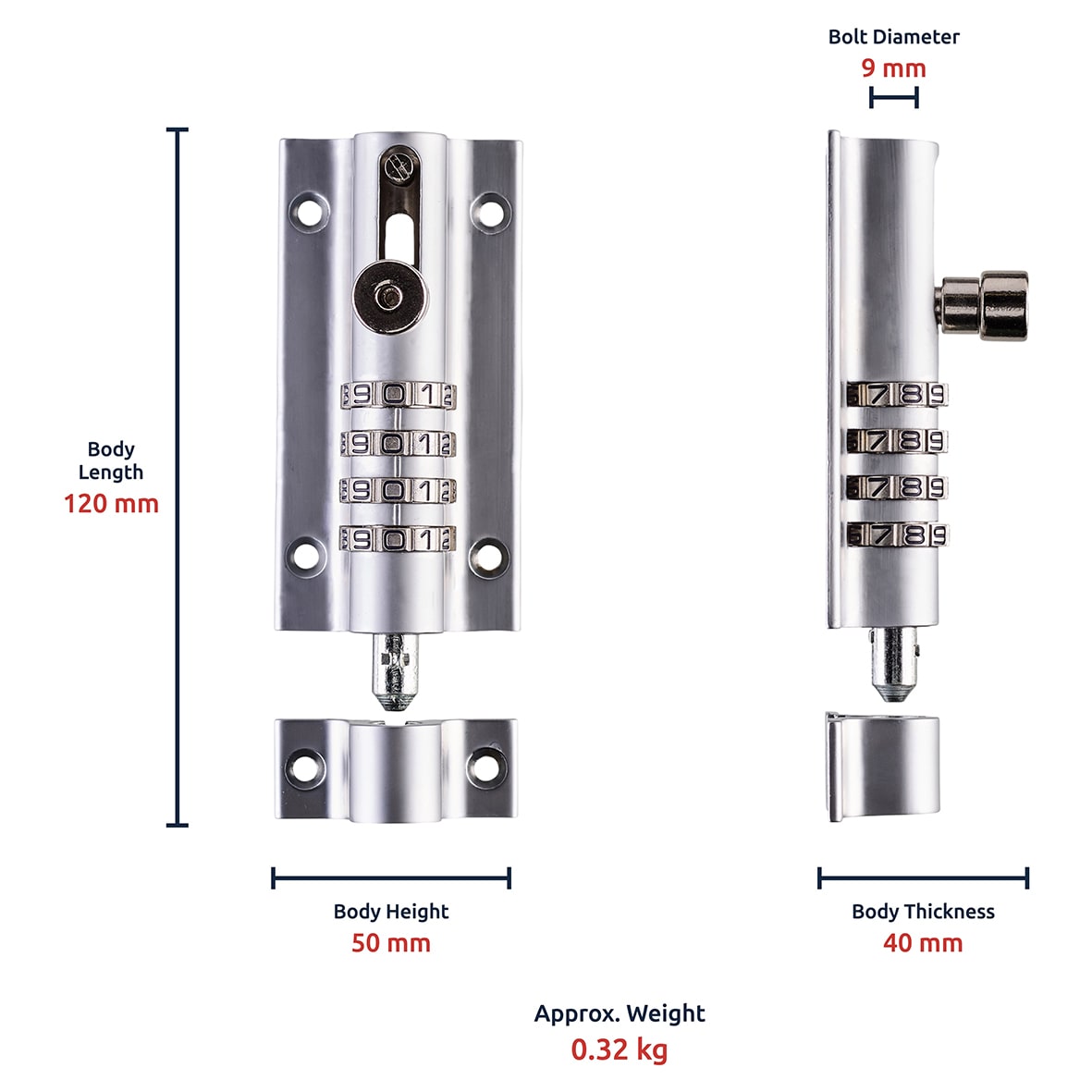 Combination Bolt - 125mm Length - Satin Chrome - view 5