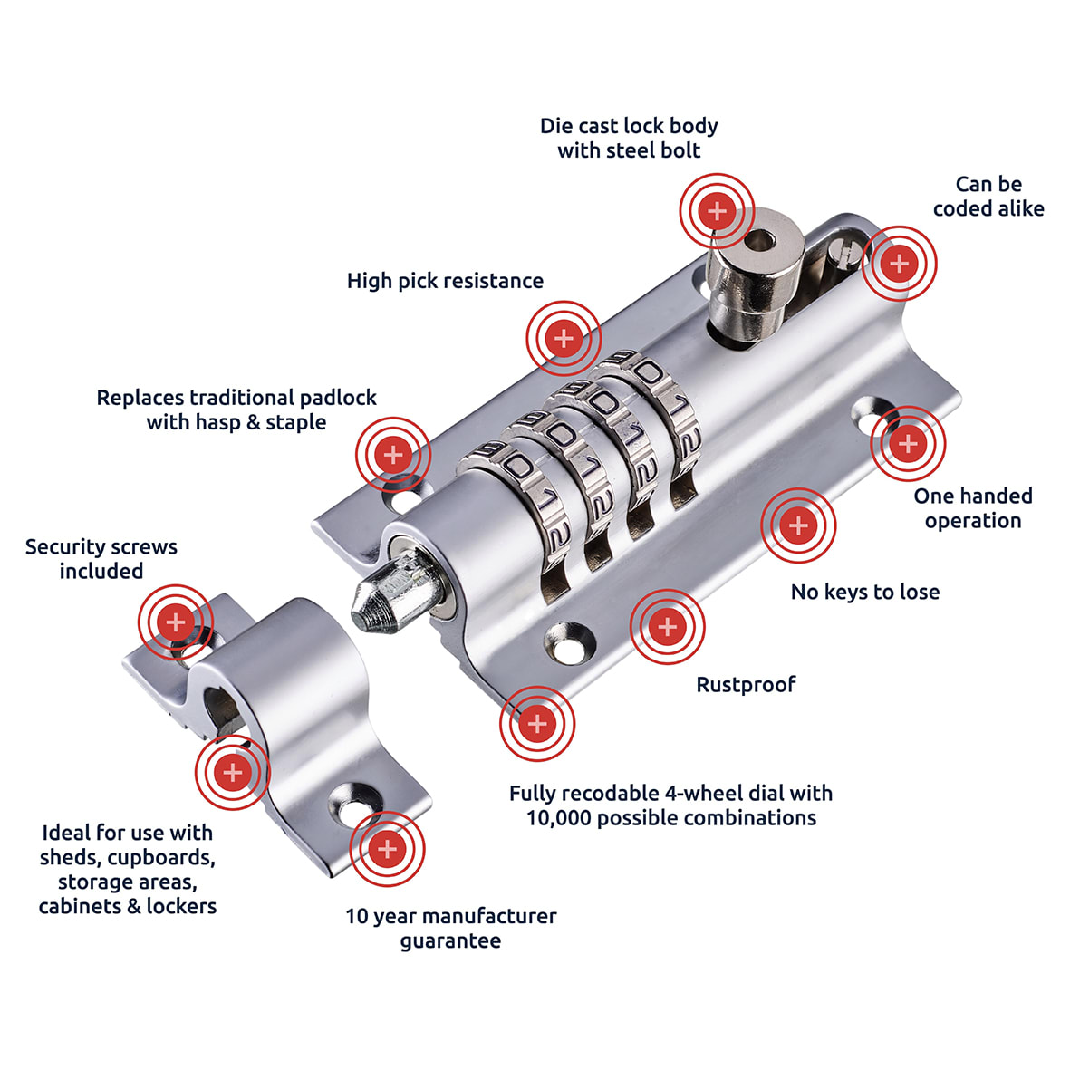 Combination Bolt - 125mm Length - Satin Chrome - view 6