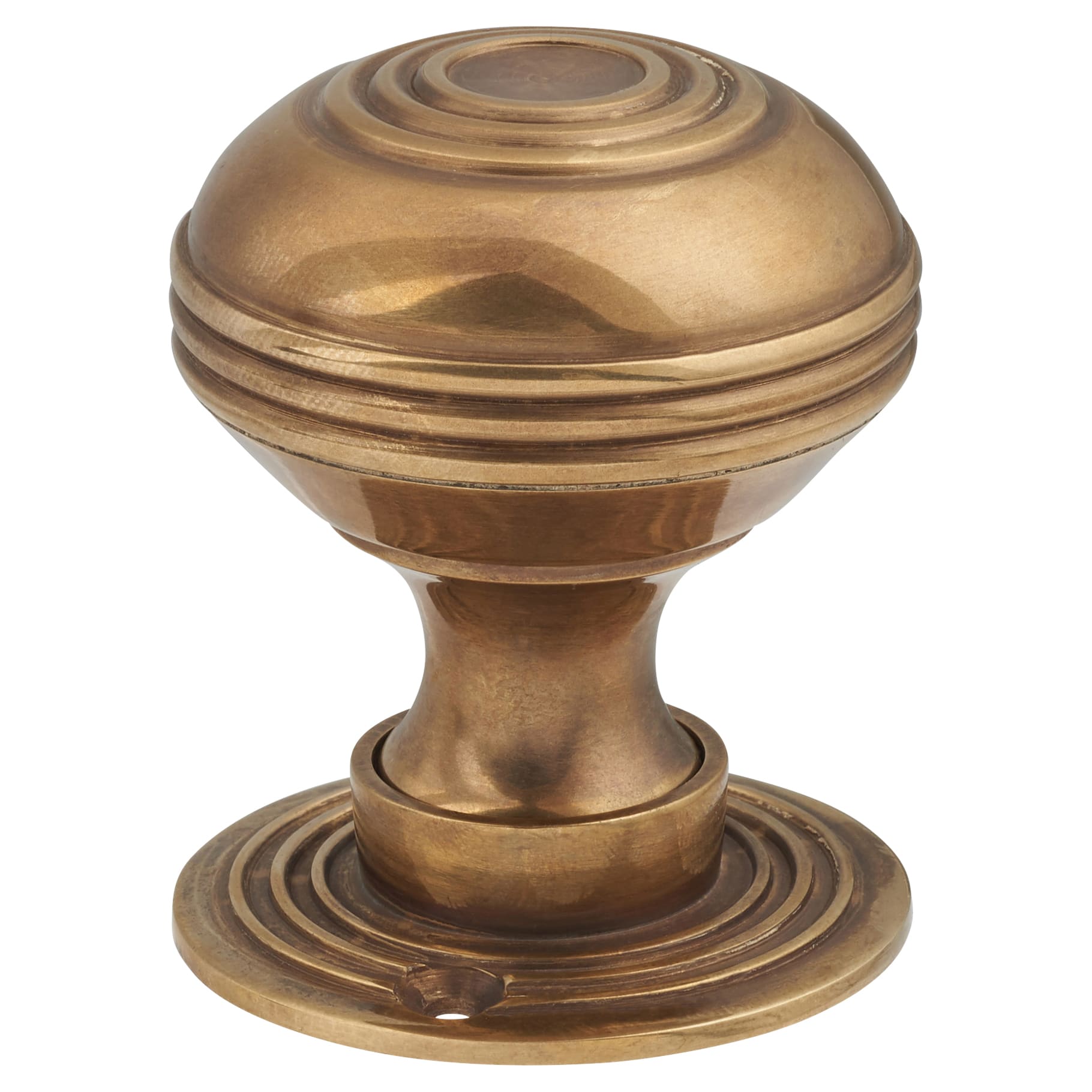 Aged Brass Georgian Ringed Mortice/Rim Door Knob - 50mm Rose Diameter - view 2