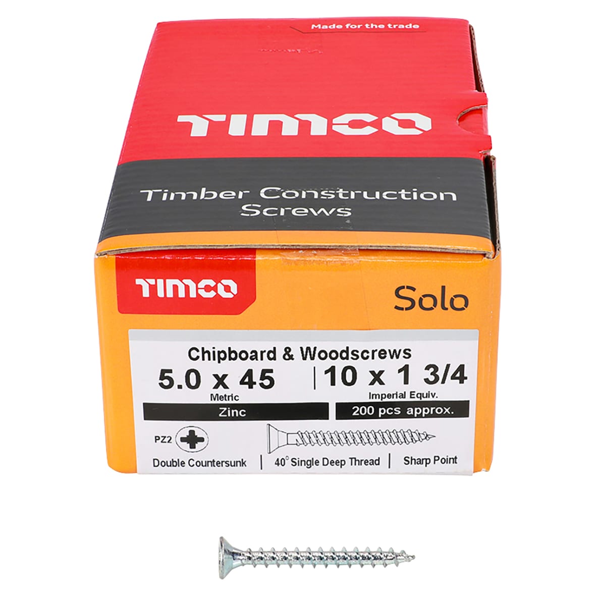 Solo Chippy Pozi Countersunk Wood Screws - 5.0 x 45mm - Zinc Plated - Pack of 200 - view 2