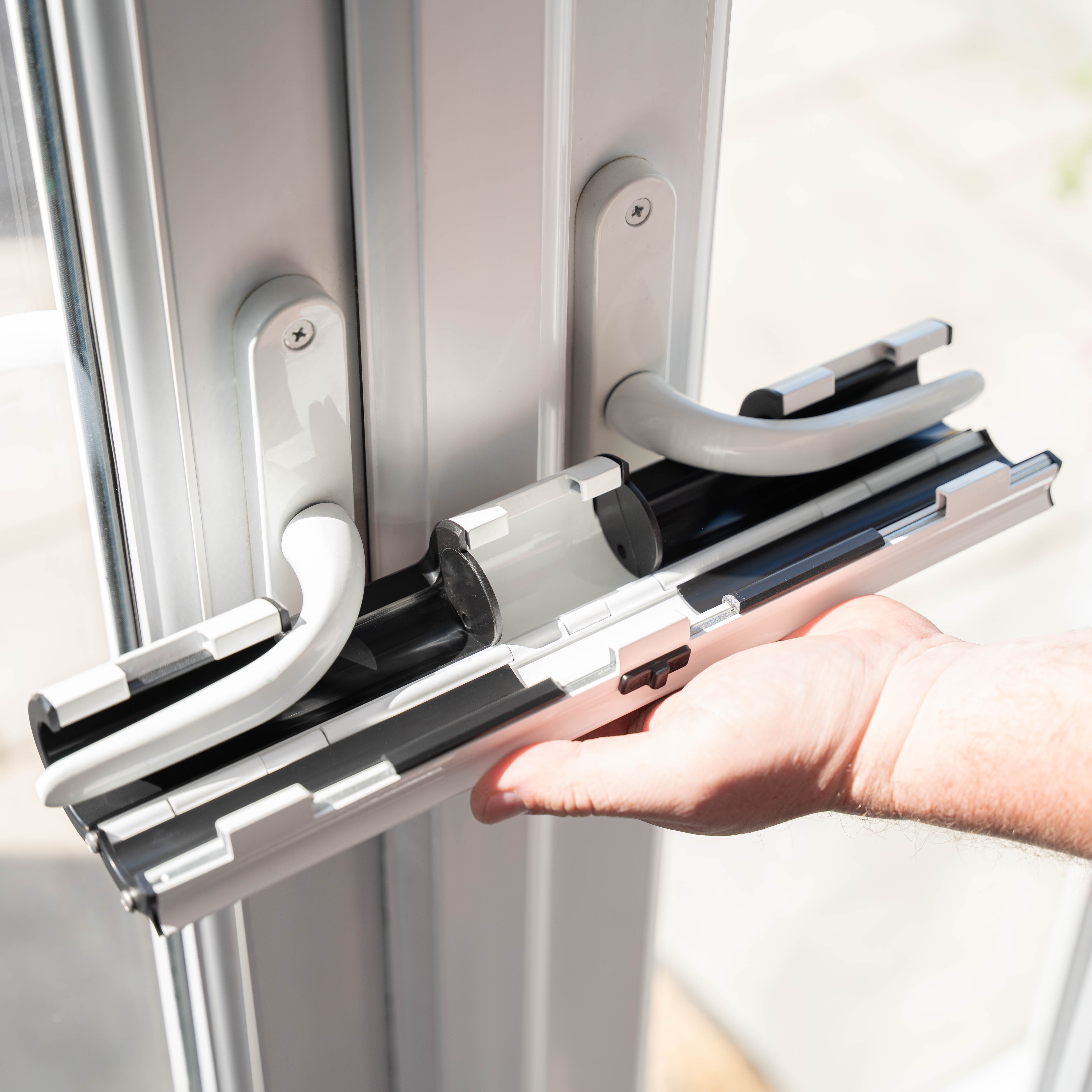 Patio/French No Drill Double Door Handle Security Lock - 335 x 51mm - White - view 2
