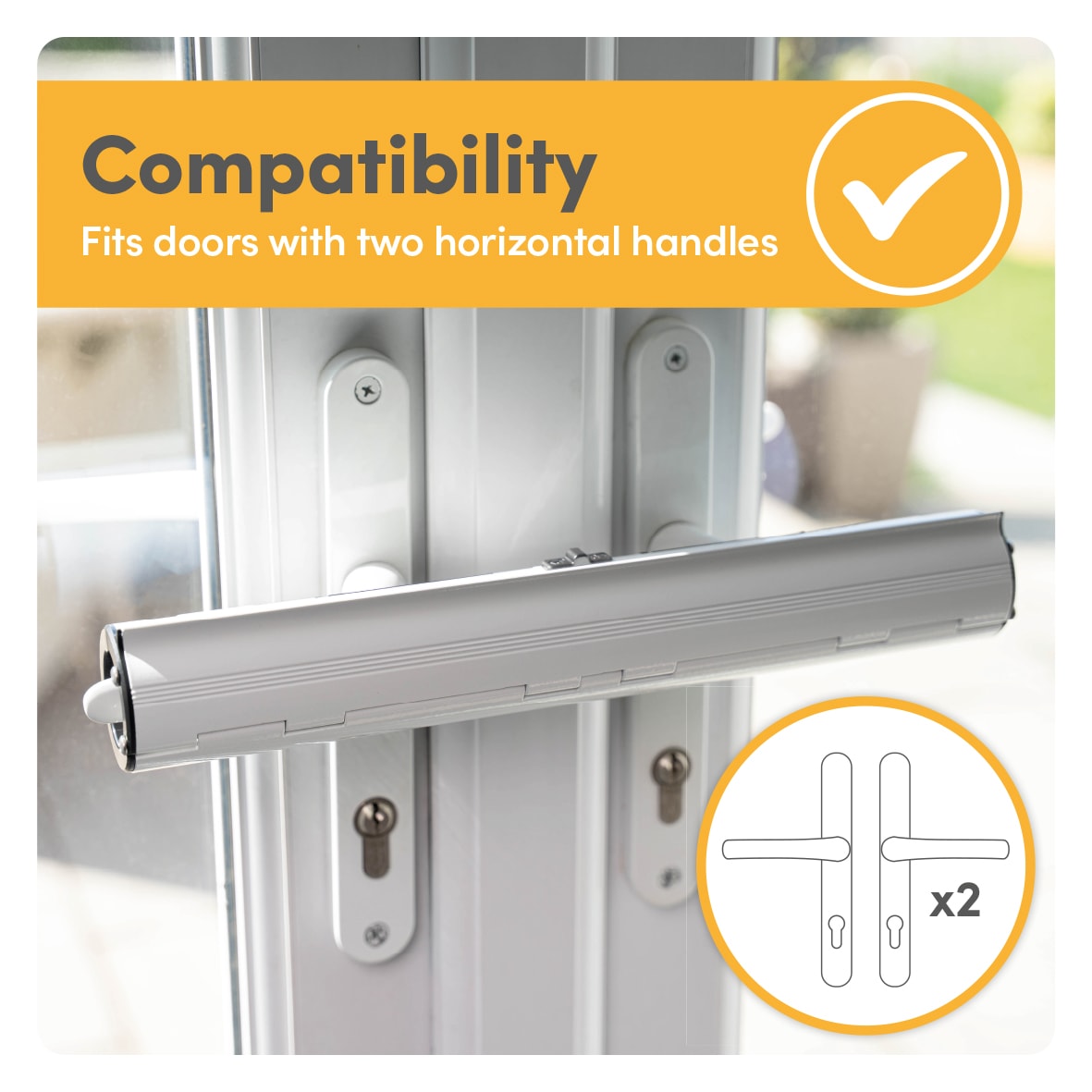 Patio/French No Drill Double Door Handle Security Lock - 335 x 51mm - White - view 6