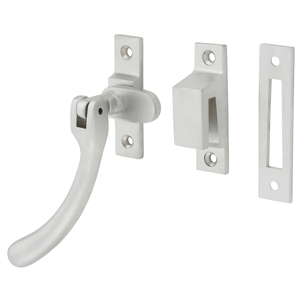 Bulb End Mortice & Hook Plate Casement Window Fastener - Reversible - Soft Satin Chrome - view 2