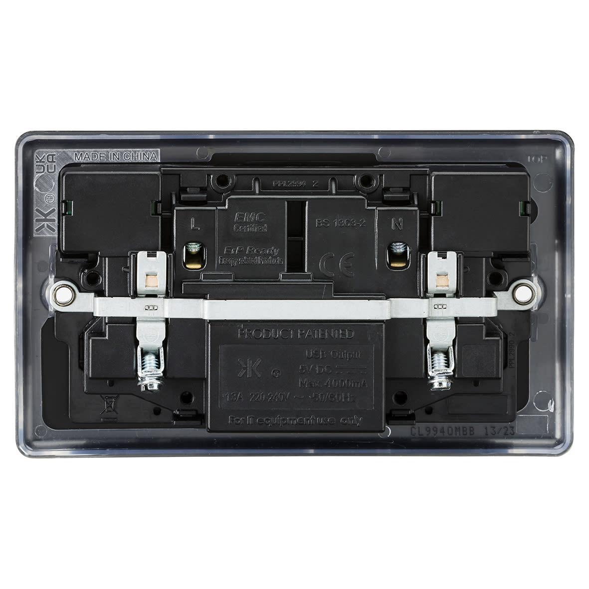 13A 2 Gang Round Edge Type A/C USB Socket with 2 x USB - 4A - Matt Black/Black - view 5