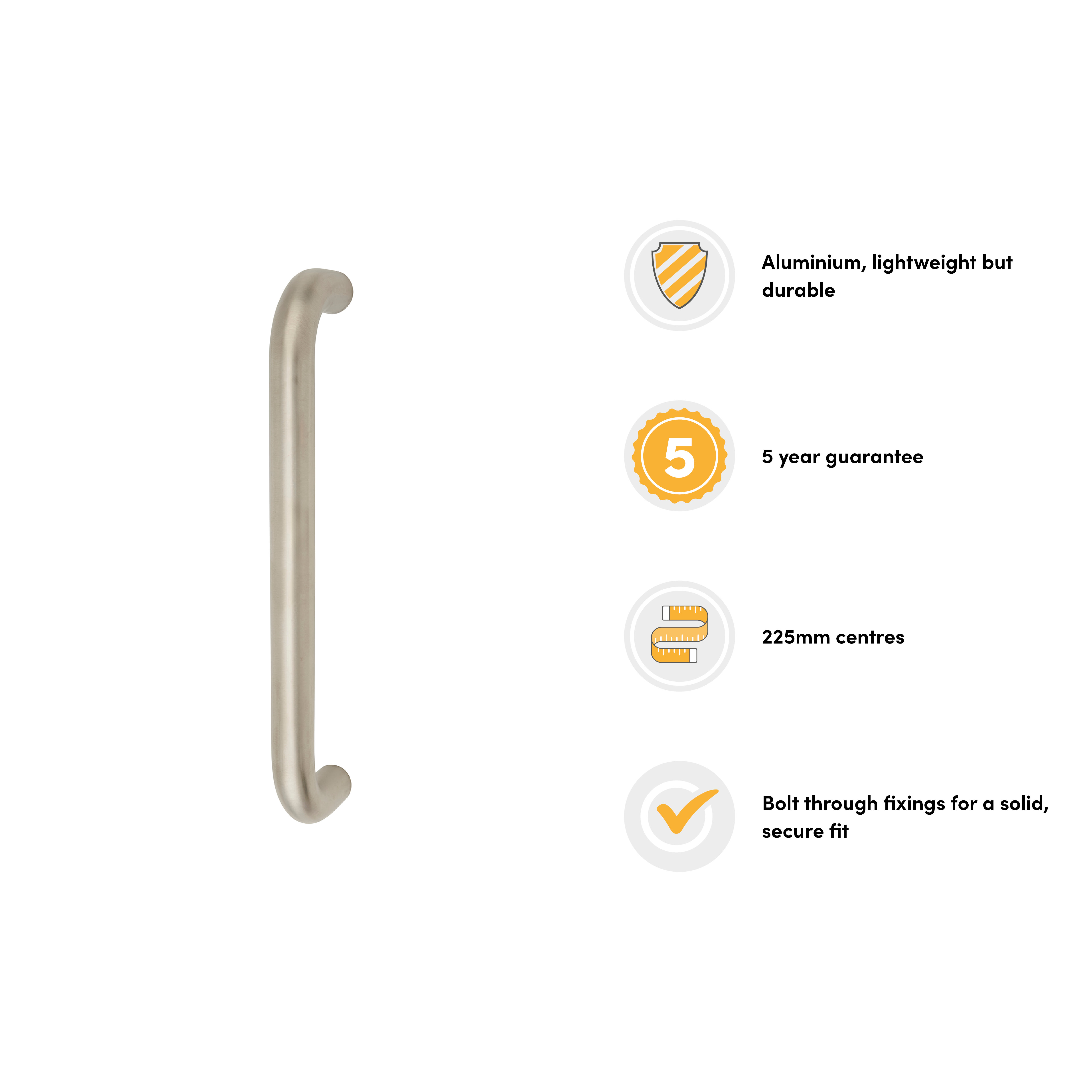 Satin Stainless Steel 19mm D-Bar Door Pull Handle - Bolt Fix - 225mm Centres - view 3