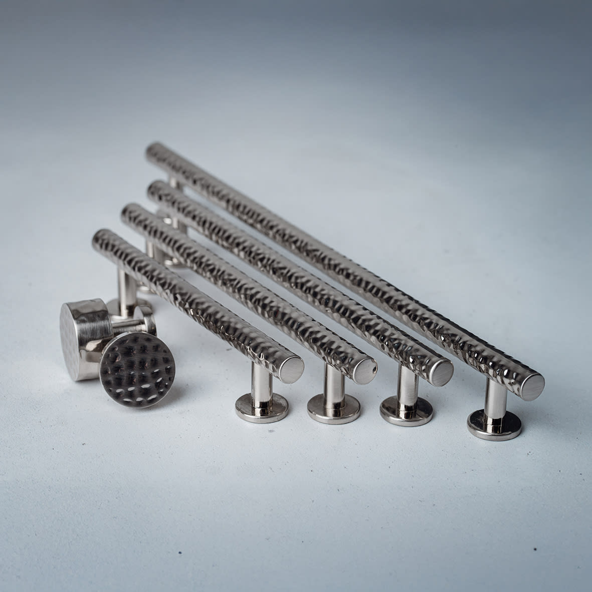 Kendal 10.5mm Hammered T-Bar Cabinet Pull Handle - 96mm Centres - Satin Nickel - view 3
