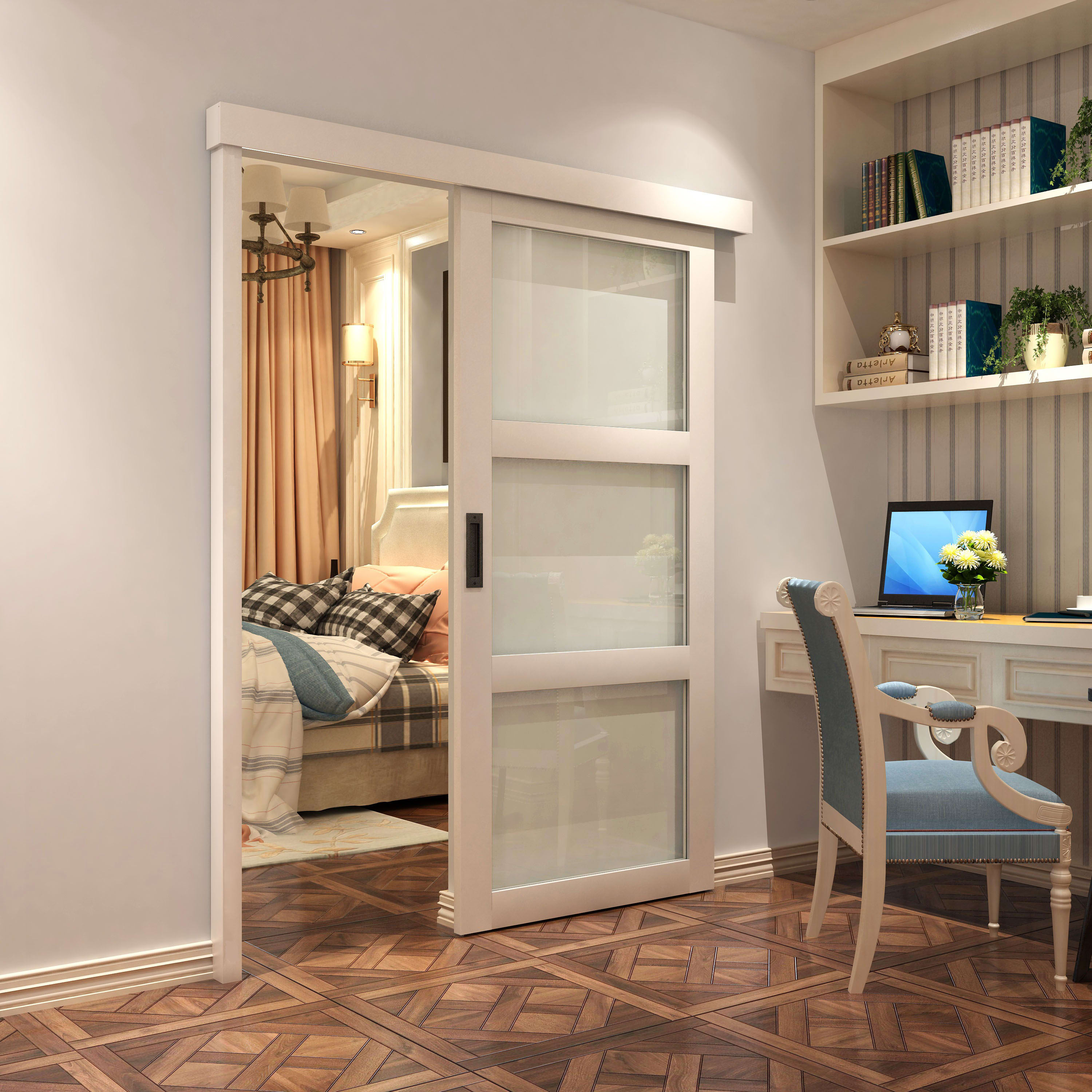 Sliding Door Gear Kit with Pelmet & Post - 2000mm Track - 60kg Max Door Weight - Unpainted - view 2