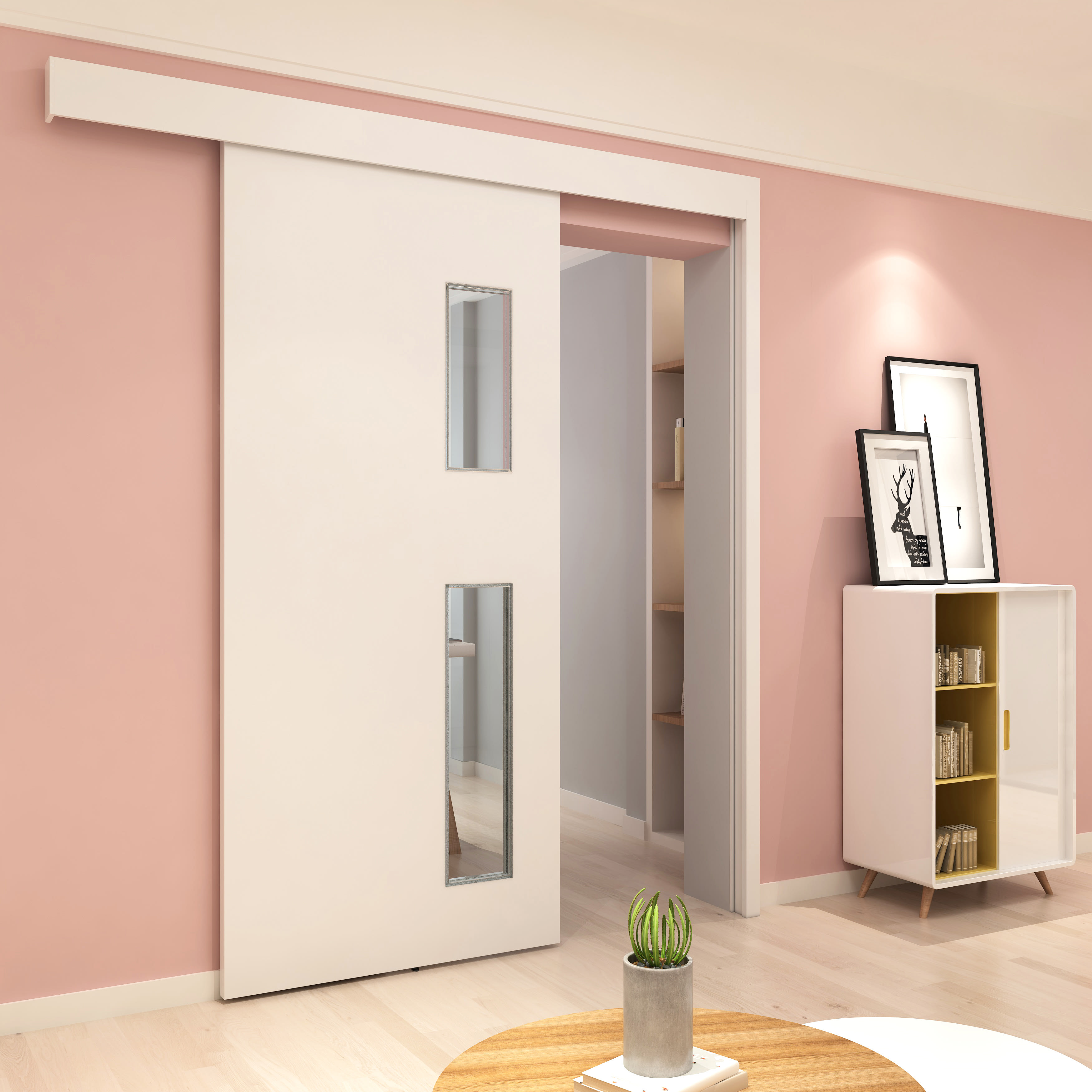 Sliding Door Gear Kit with Pelmet & Post - 2000mm Track - 60kg Max Door Weight - Unpainted - view 7