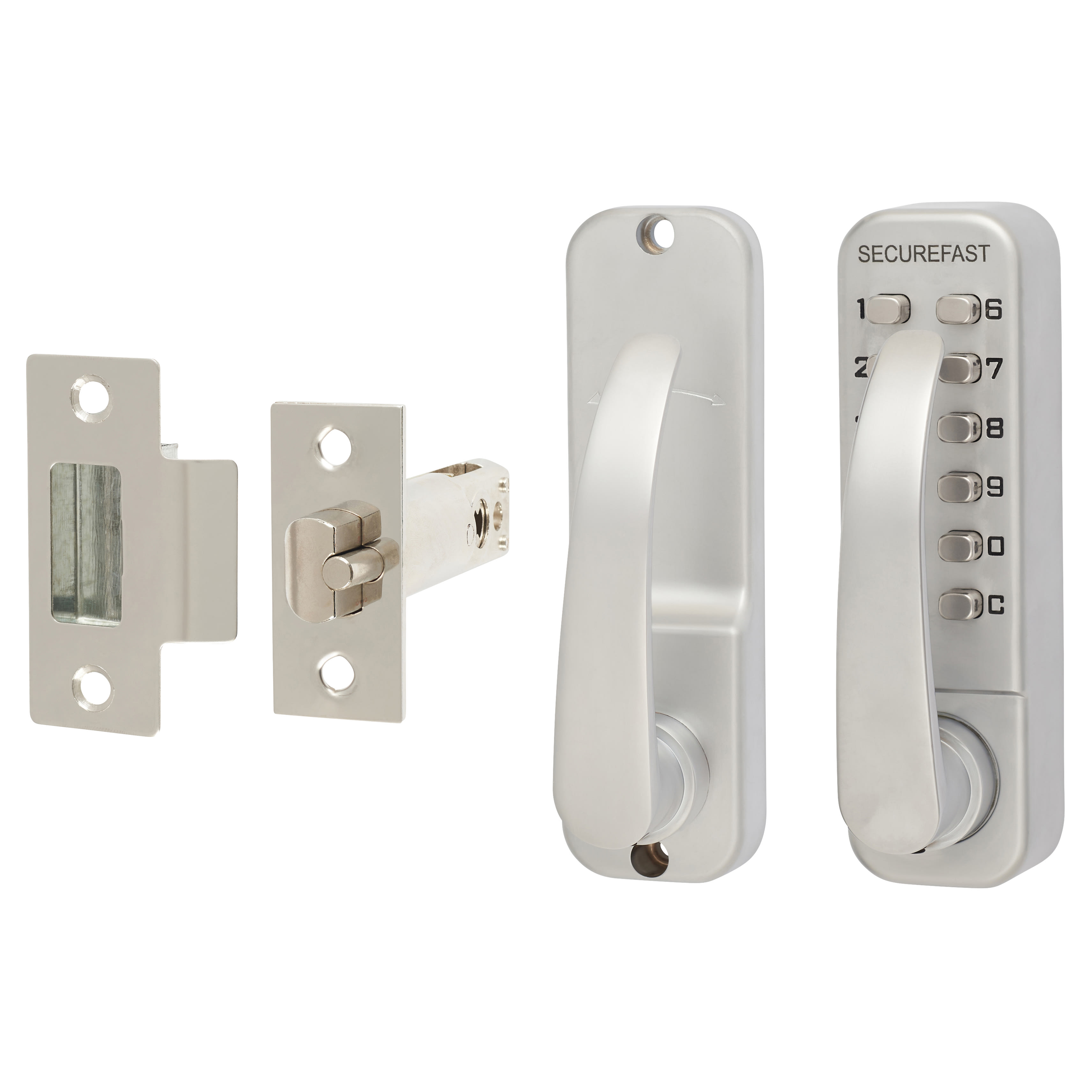 Easy Code Change Push Button Code Lock and Latch with Lever - Satin Chrome - view 2