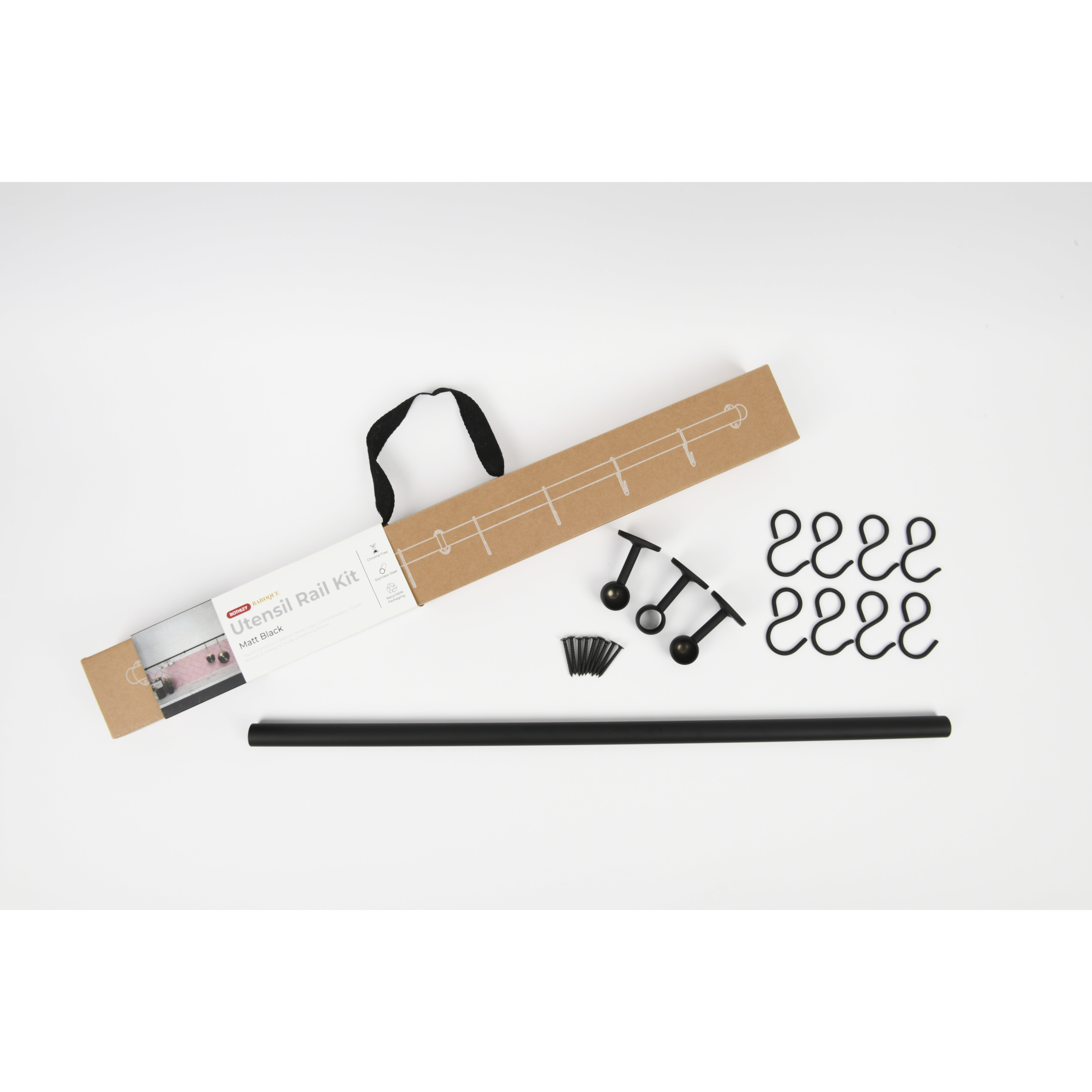 Kitchen Utensil Rail Kits - 19 x 600mm - Matt Black - view 3