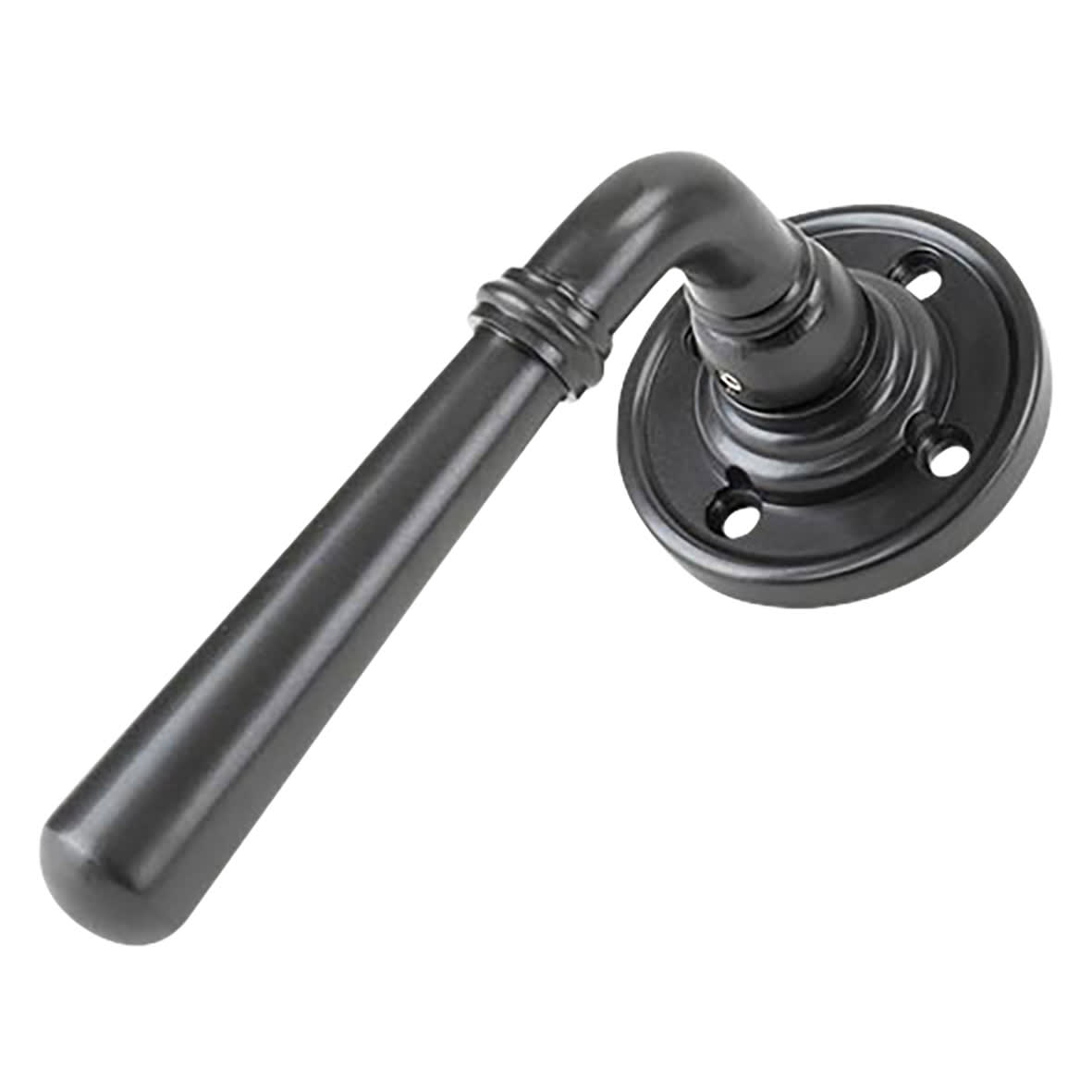 Aged Bronze Door Handles on Round Fixed Rose - Newbury Range - view 2