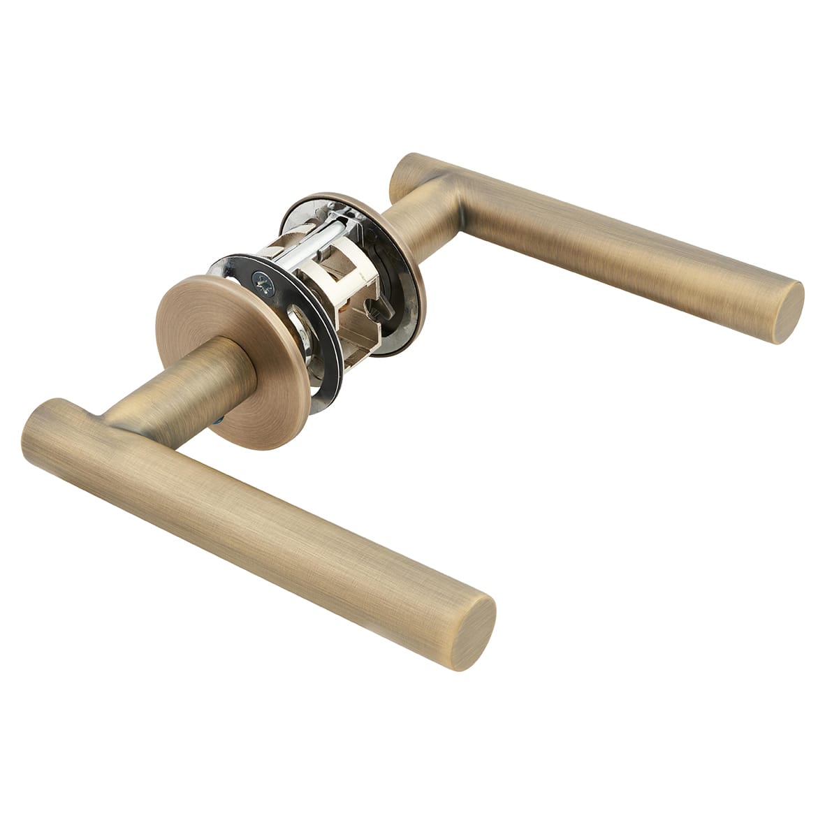 Matt Antique Brass Door Handles on Round Slim Rose - Schema Vinklad Range - view 4