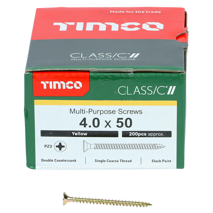 Classic Pozi Countersunk Wood Screws - 4.0 x 50mm - Yellow Zinc - Pack of 200 - view 3