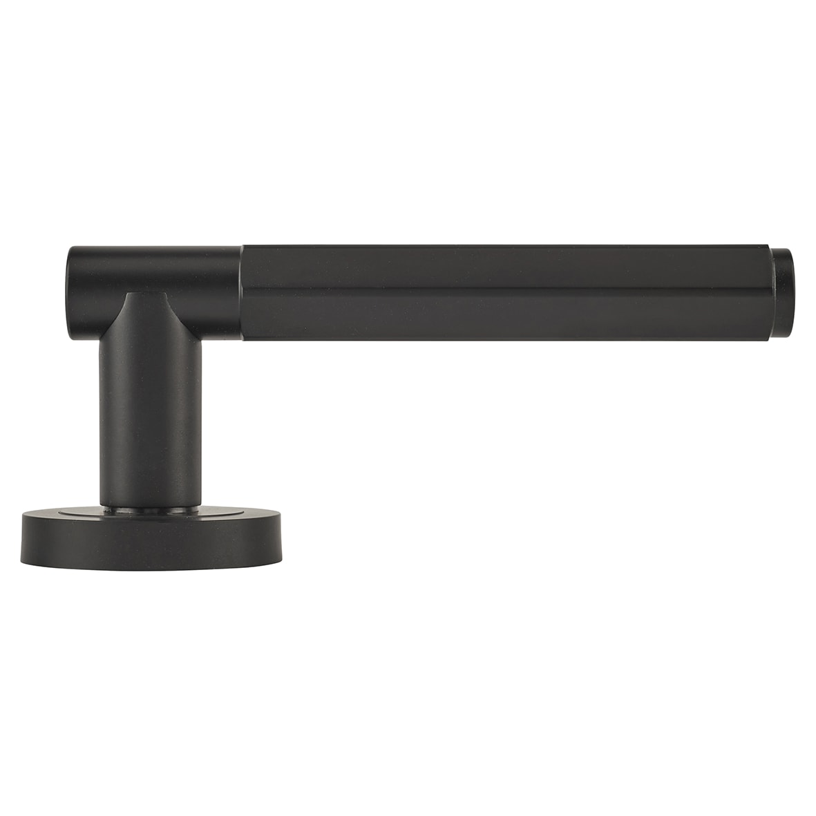 Matt Black Hexagonal Door Handles on Round Rose - Juno Range - view 5