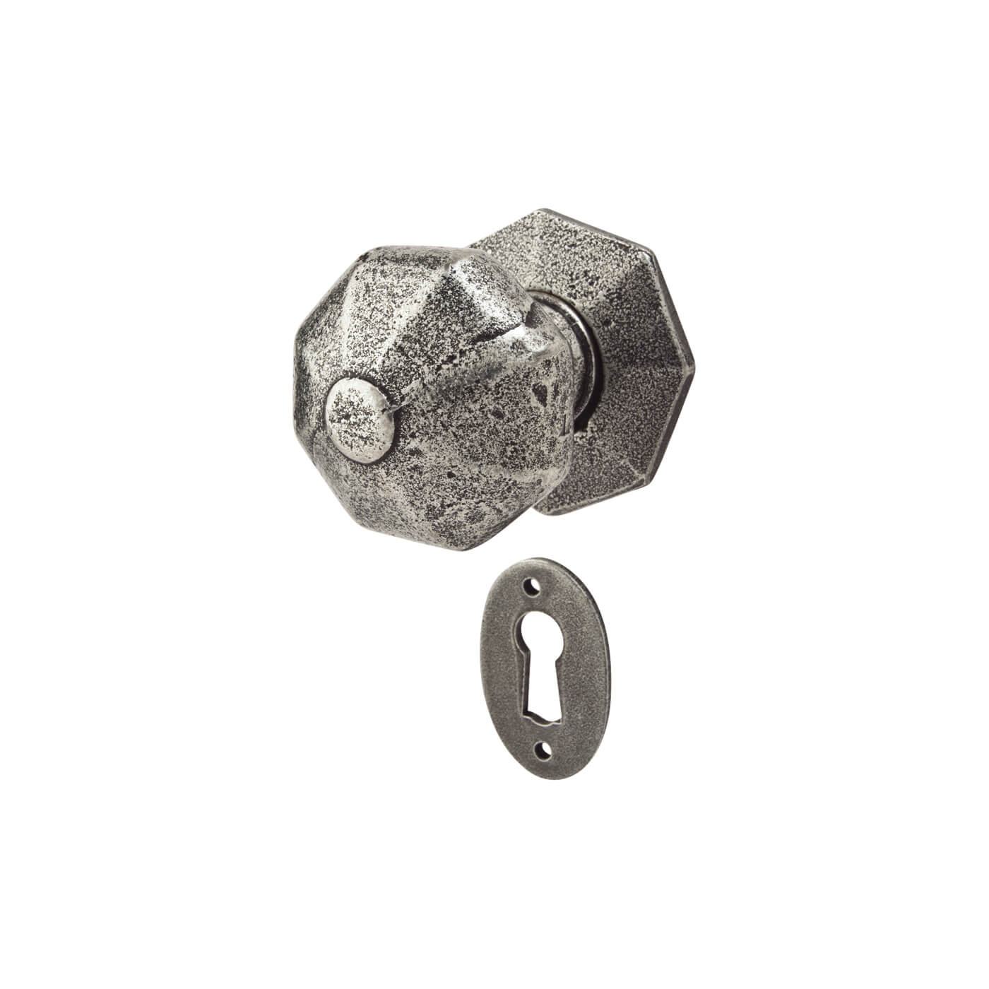Pewter Octagonal Mortice/Rim Door Knob with Escutcheon - 59mm Rose Diameter - view 2