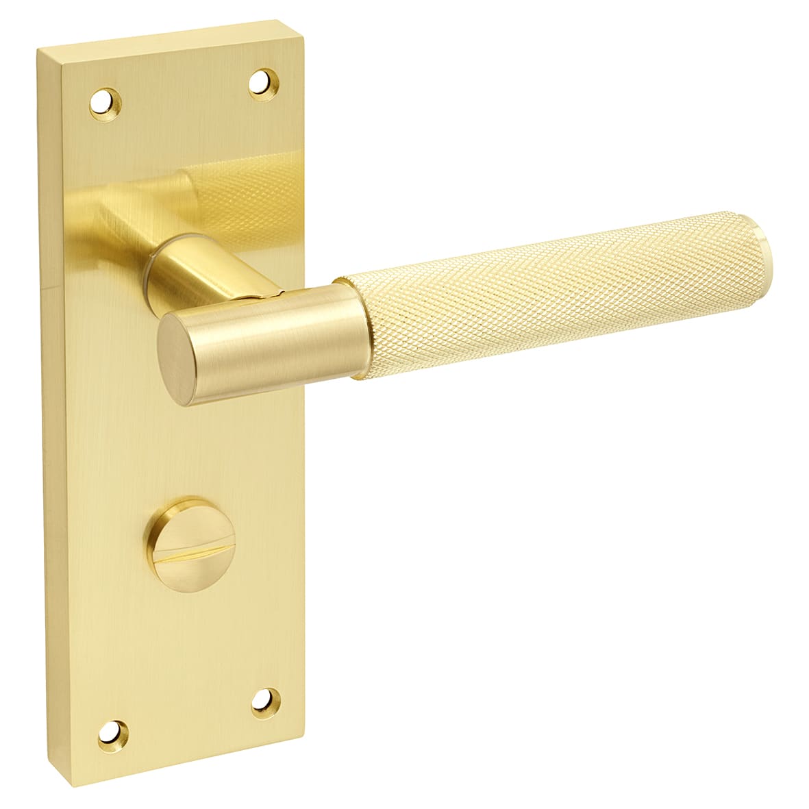 Satin Brass Knurled Bathroom Door Handles - Remi Range - 155 x 55mm - view 4