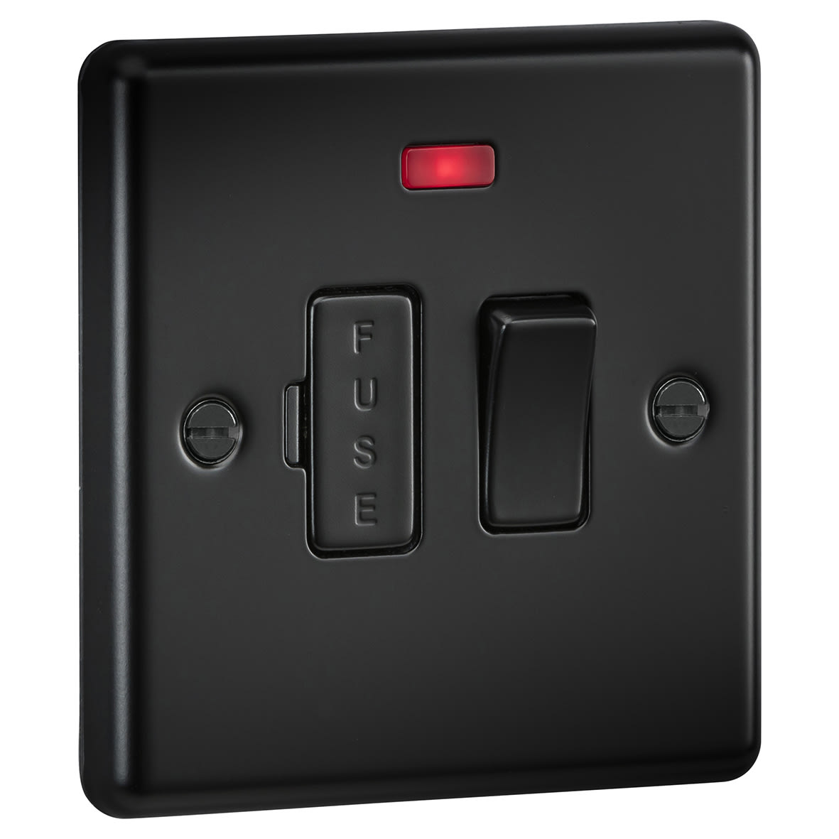 13A 1 Gang Round Edge Switched Fused Spur with Neon - Matt Black - view 2