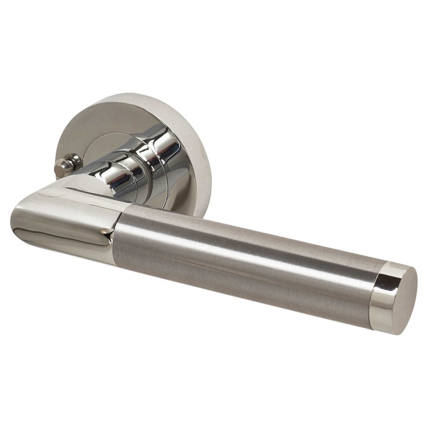 Polished/Satin Chrome Privacy Door Handles on Round Rose - Serena Range - view 2