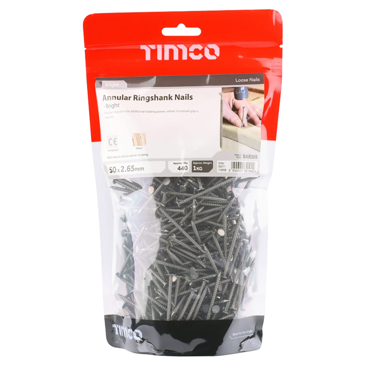 Bright Annular Ringshank Nail - 2.65 x 50mm - 1kg Pack - view 2