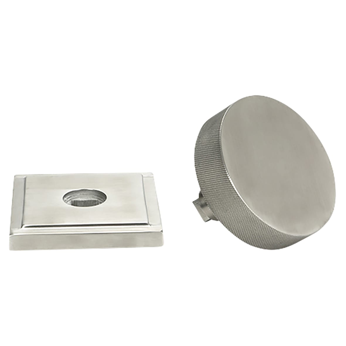 Brompton Satin Stainless Round Knurled Centre Door Knob on Beehive Rose - 90mm Rose Diameter - view 3