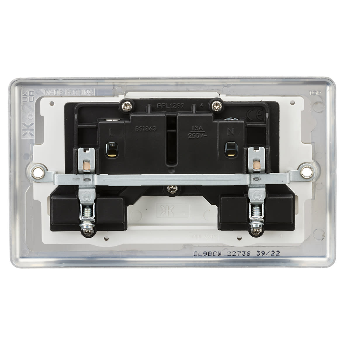 13A 2 Gang DP Switched Socket with Twin Earths - Brushed Chrome with White Insert - view 4