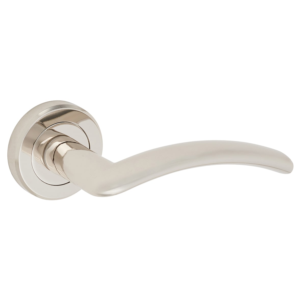 Brass Polished Nickel Door Handles on Round Rose - Trenta Range - view 2