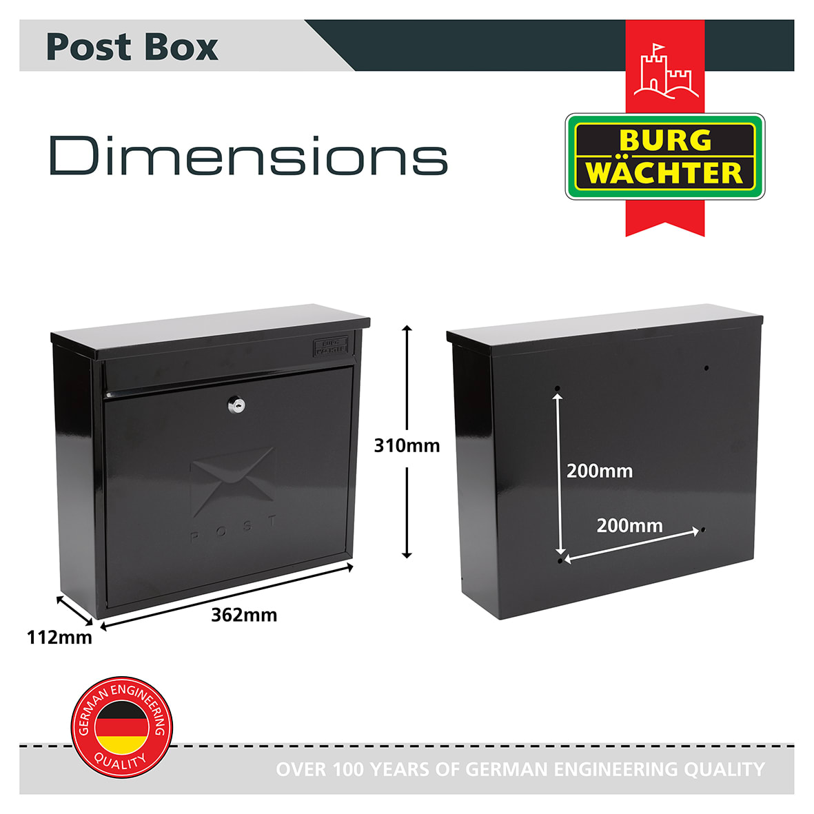 Elegance Mailbox - 362 x 310 112mm - Black - view 4