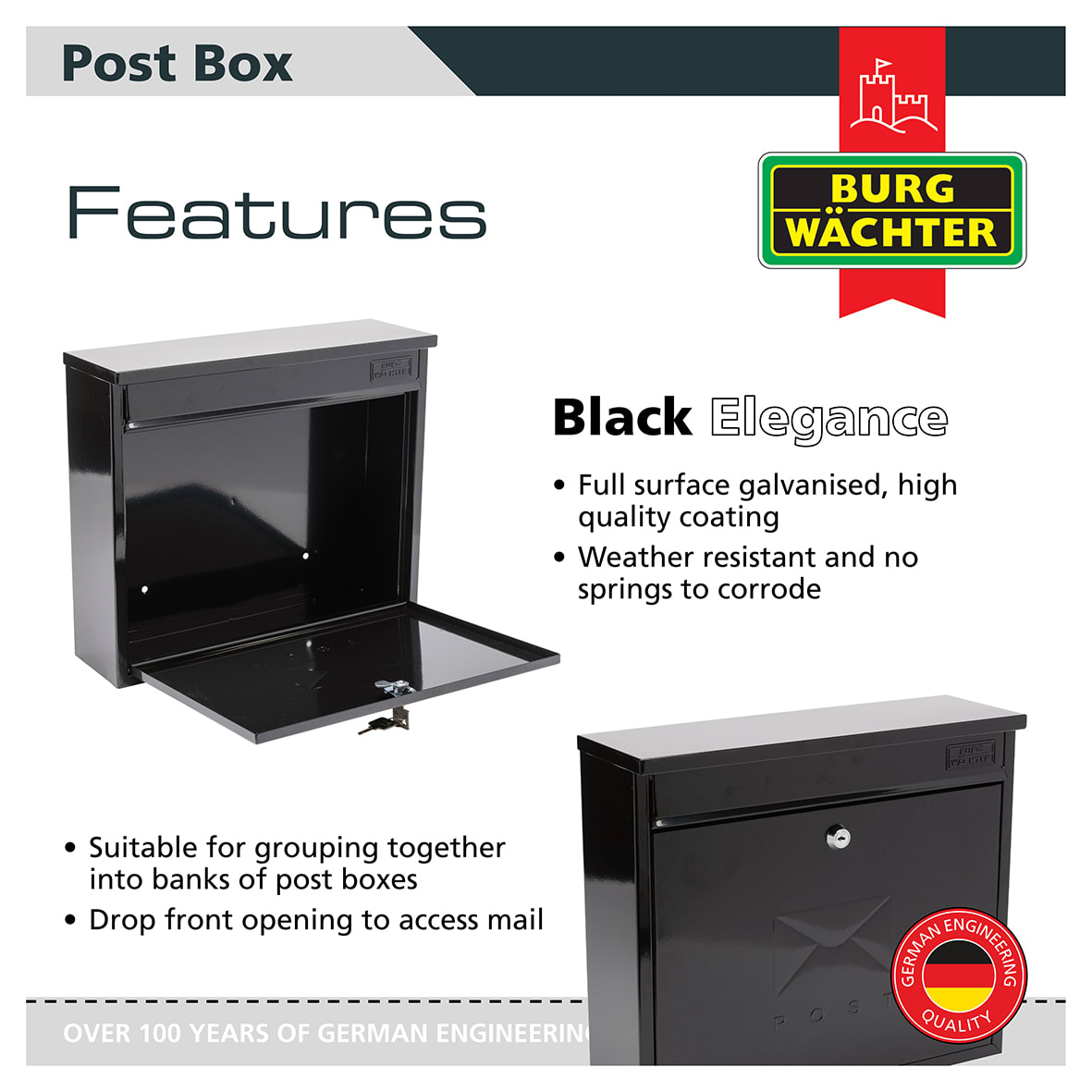 Elegance Mailbox - 362 x 310 112mm - Black - view 6