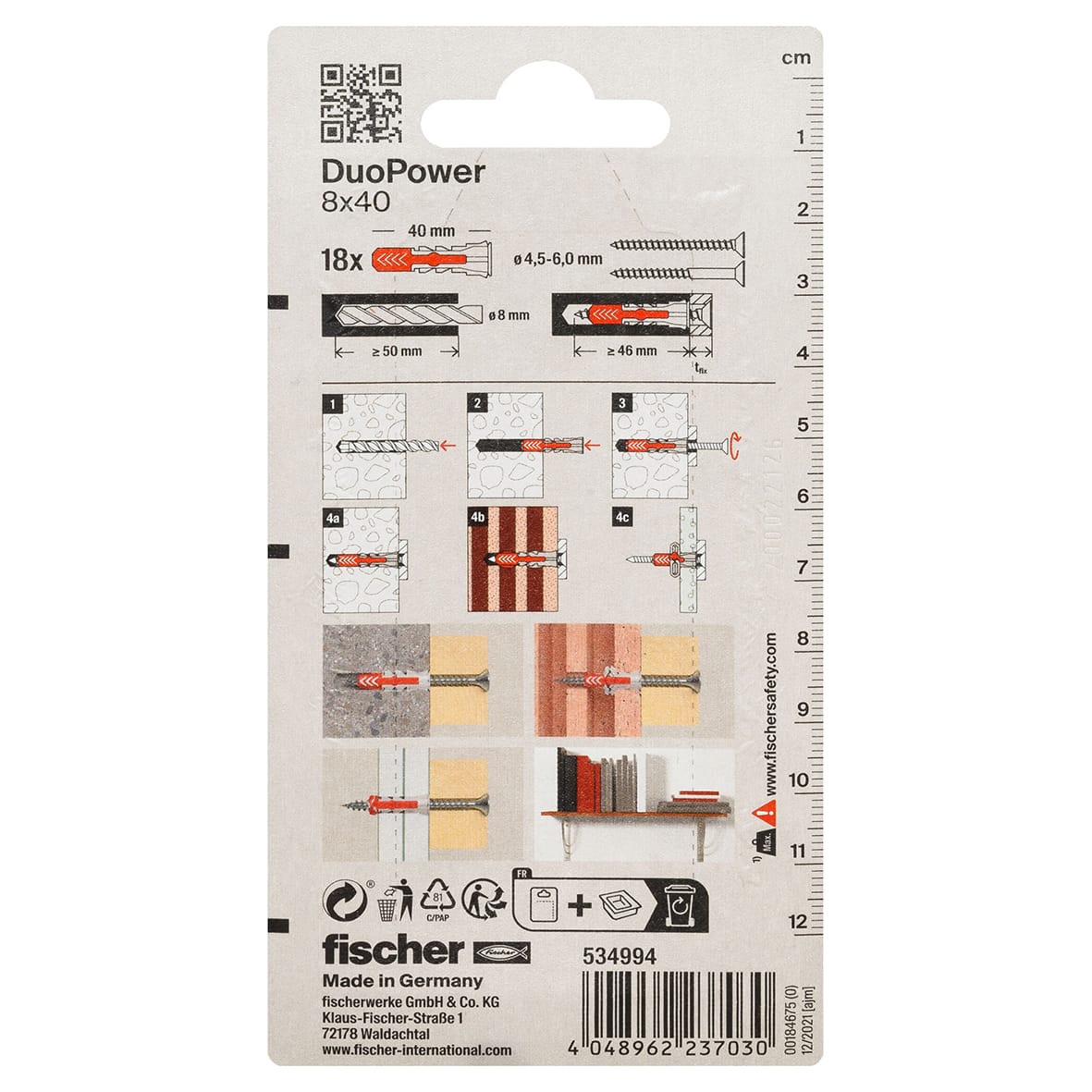 DuoPower Nylon Wall Plug - 8 x 40mm - Red & Grey - Pack of 18 - view 6