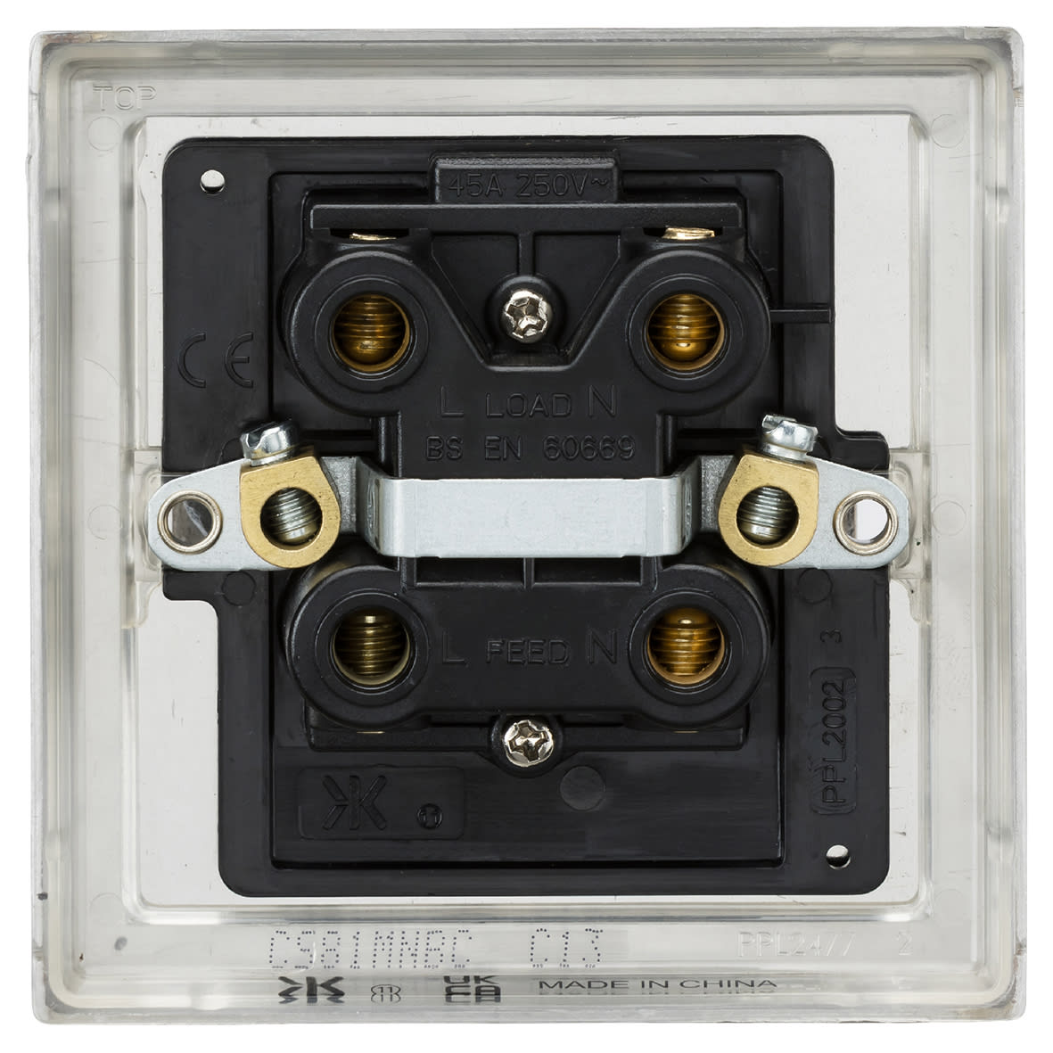 45A 1 Gang Square Edge Double Pole Cooker Switch with Neon - Brushed Chrome - view 3