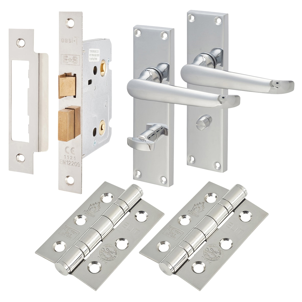 Polished Chrome Victorian Straight Bathroom Lock Door Handles Pack - view 2