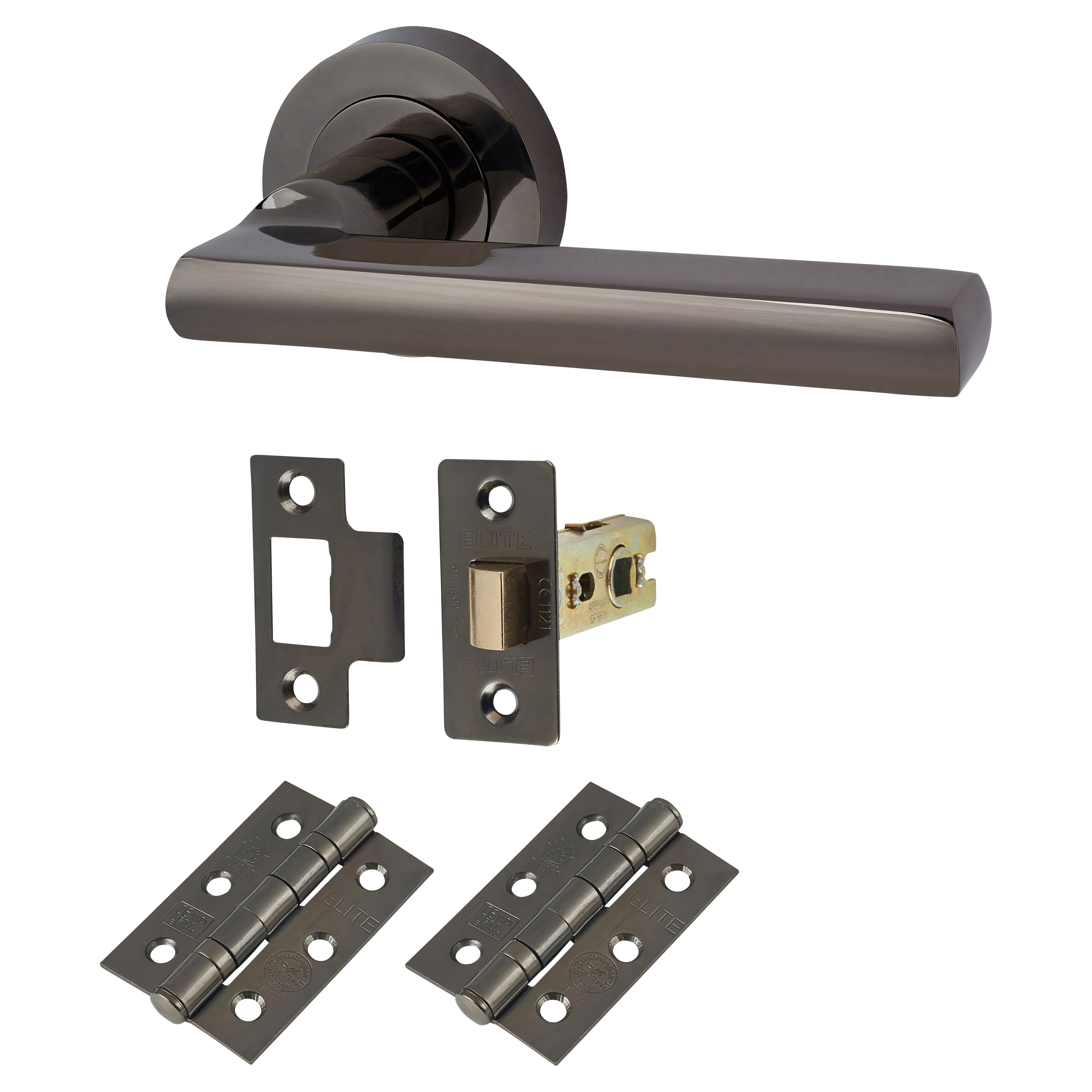 Black Nickel Latch Door Handles on Rose Pack - Sophia Range - view 2