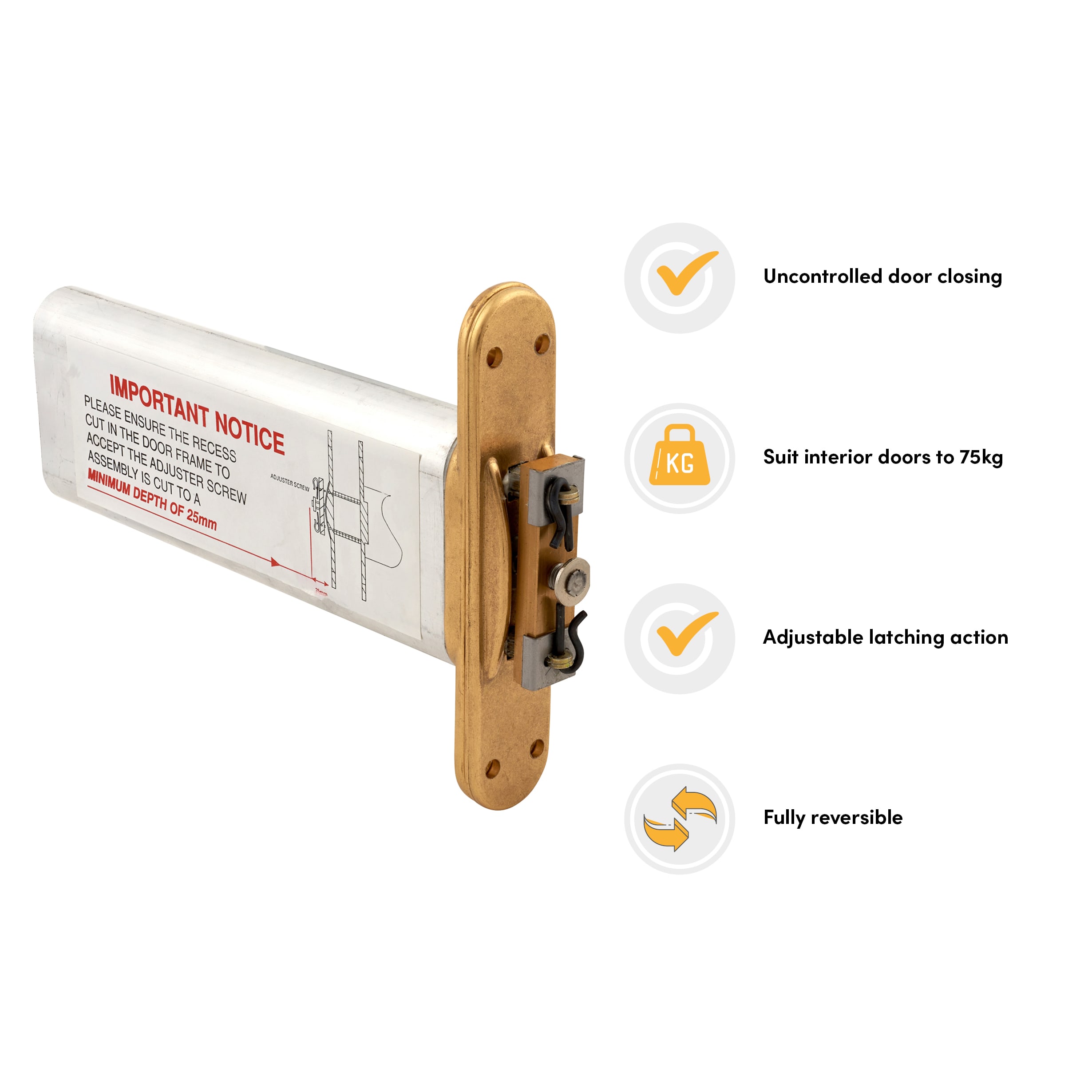 Perkomatic R85 Hydraulic Concealed Chain Door Closer - Radius Plate - Polished Brass - view 3