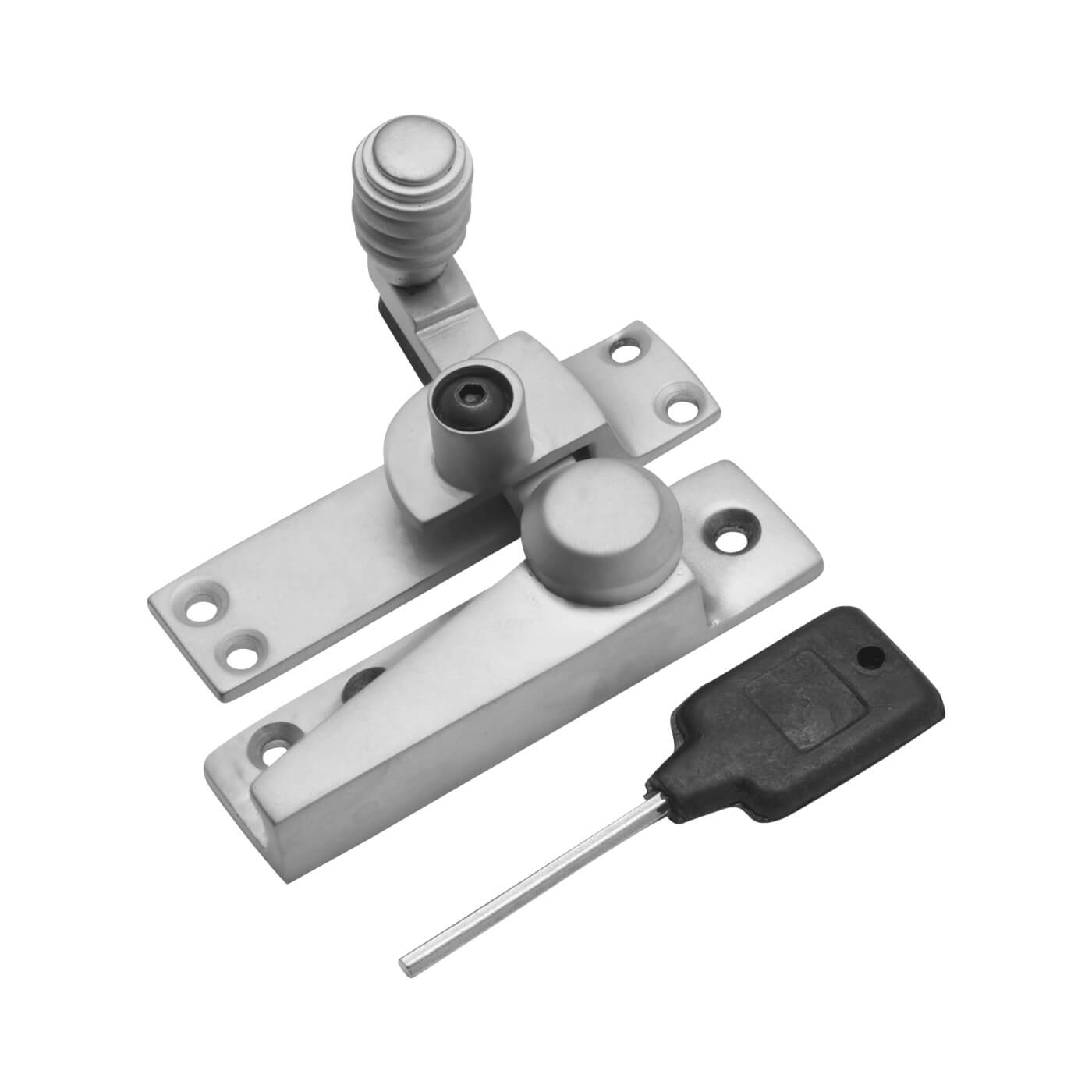 London Beehive Pattern Quadrant Arm Locking Sash Window Fastener - 65 x 20mm - Satin Chrome - view 2