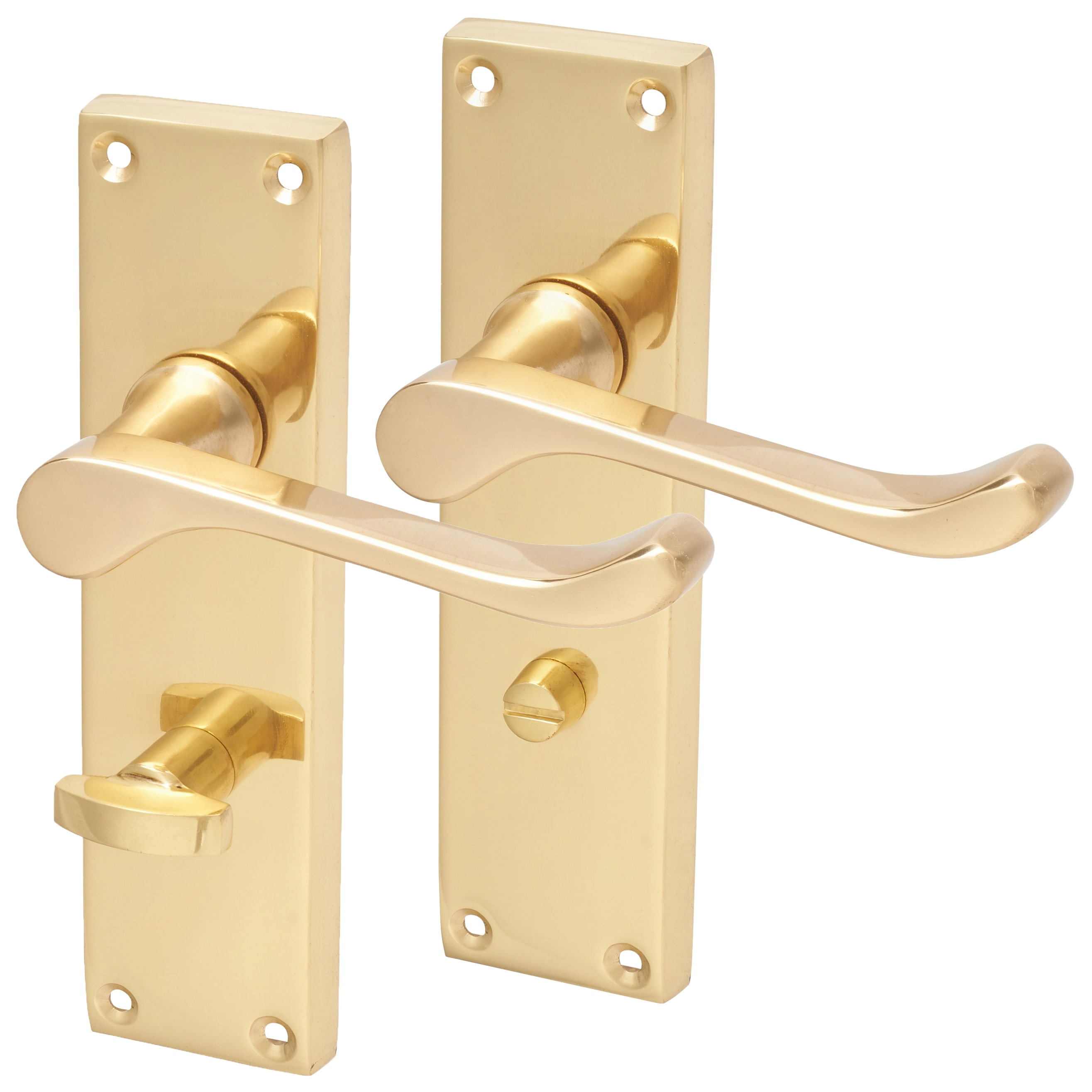 Polished Brass Victorian Scroll Bathroom Door Handles - 155 x 42mm - view 2