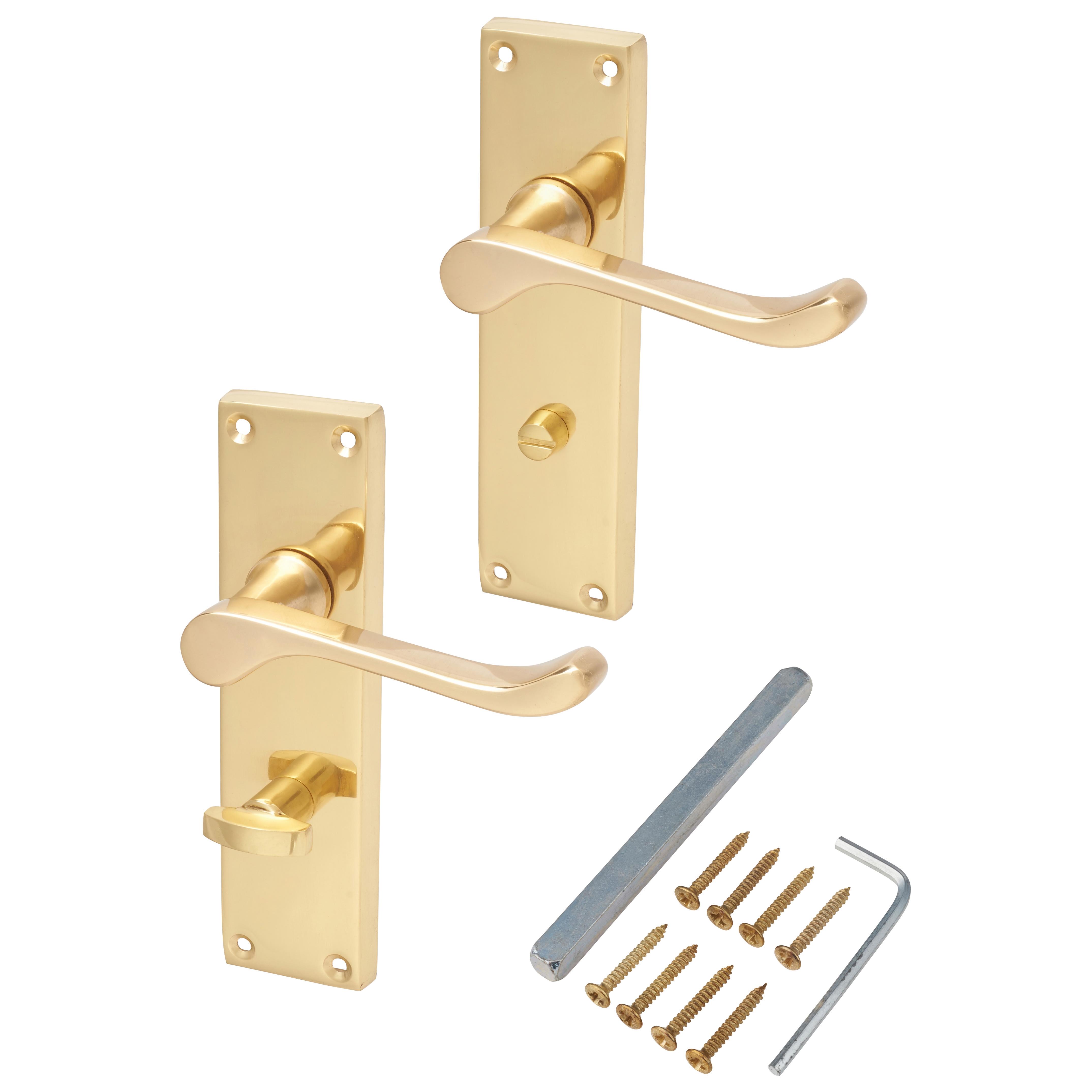 Polished Brass Victorian Scroll Bathroom Door Handles - 155 x 42mm - view 3